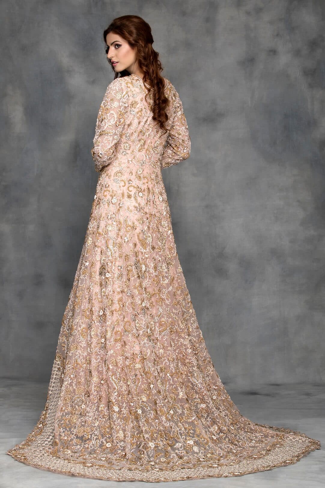 Peach maxi dress with trail