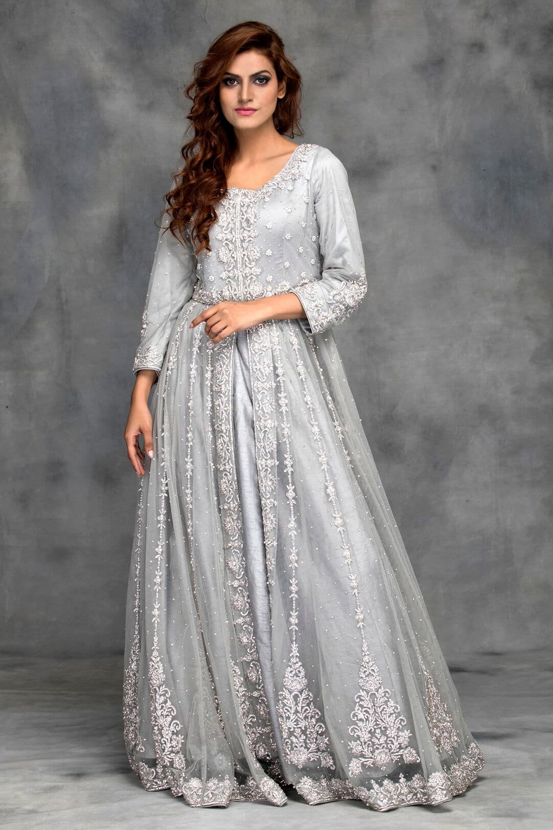Light grey jacket lehenga