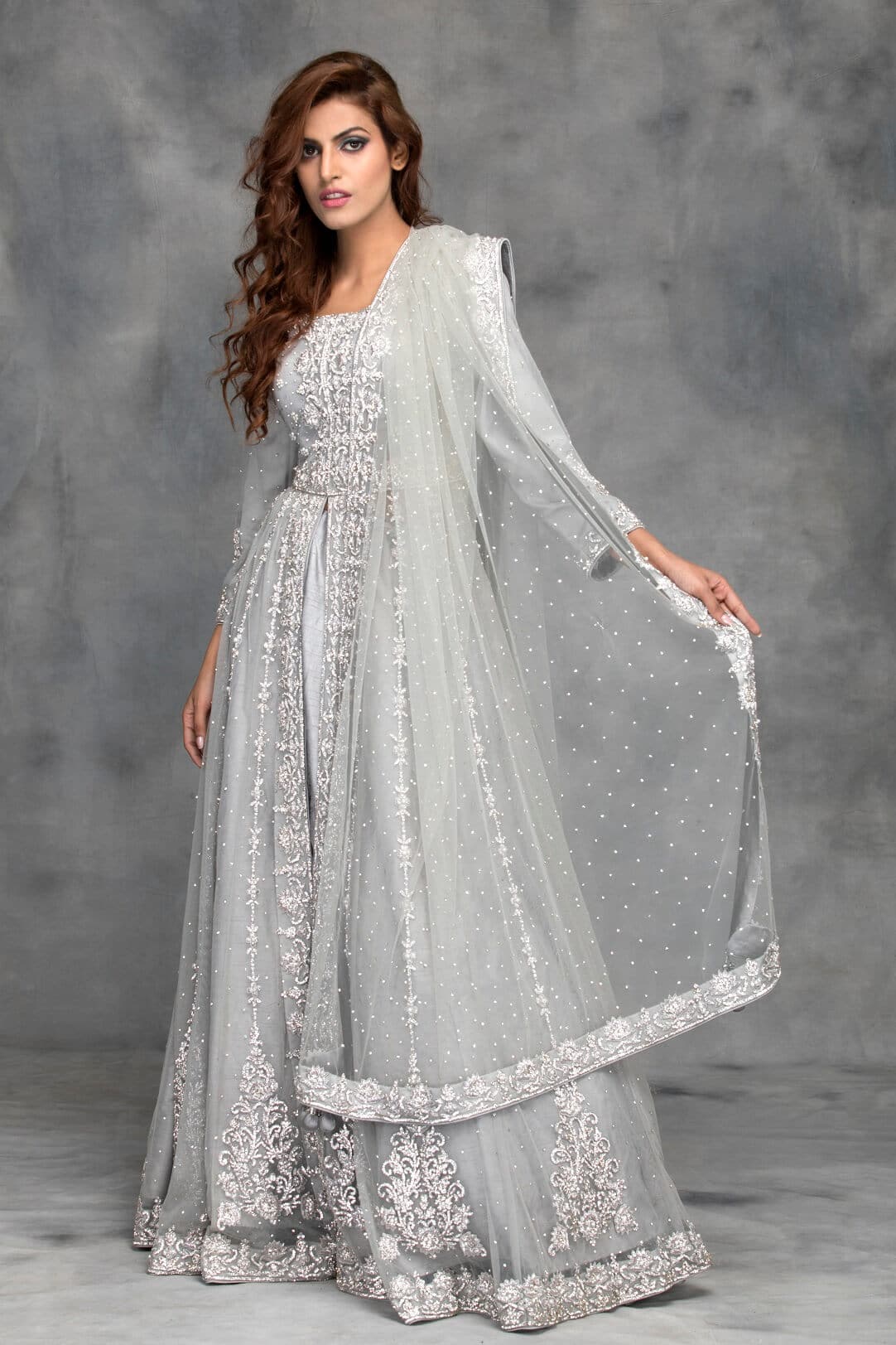 Light grey jacket lehenga