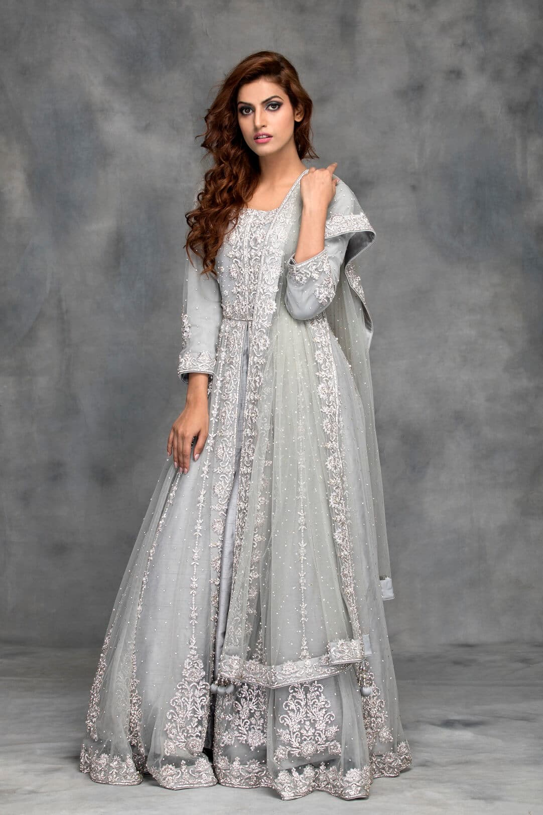 Light grey jacket lehenga