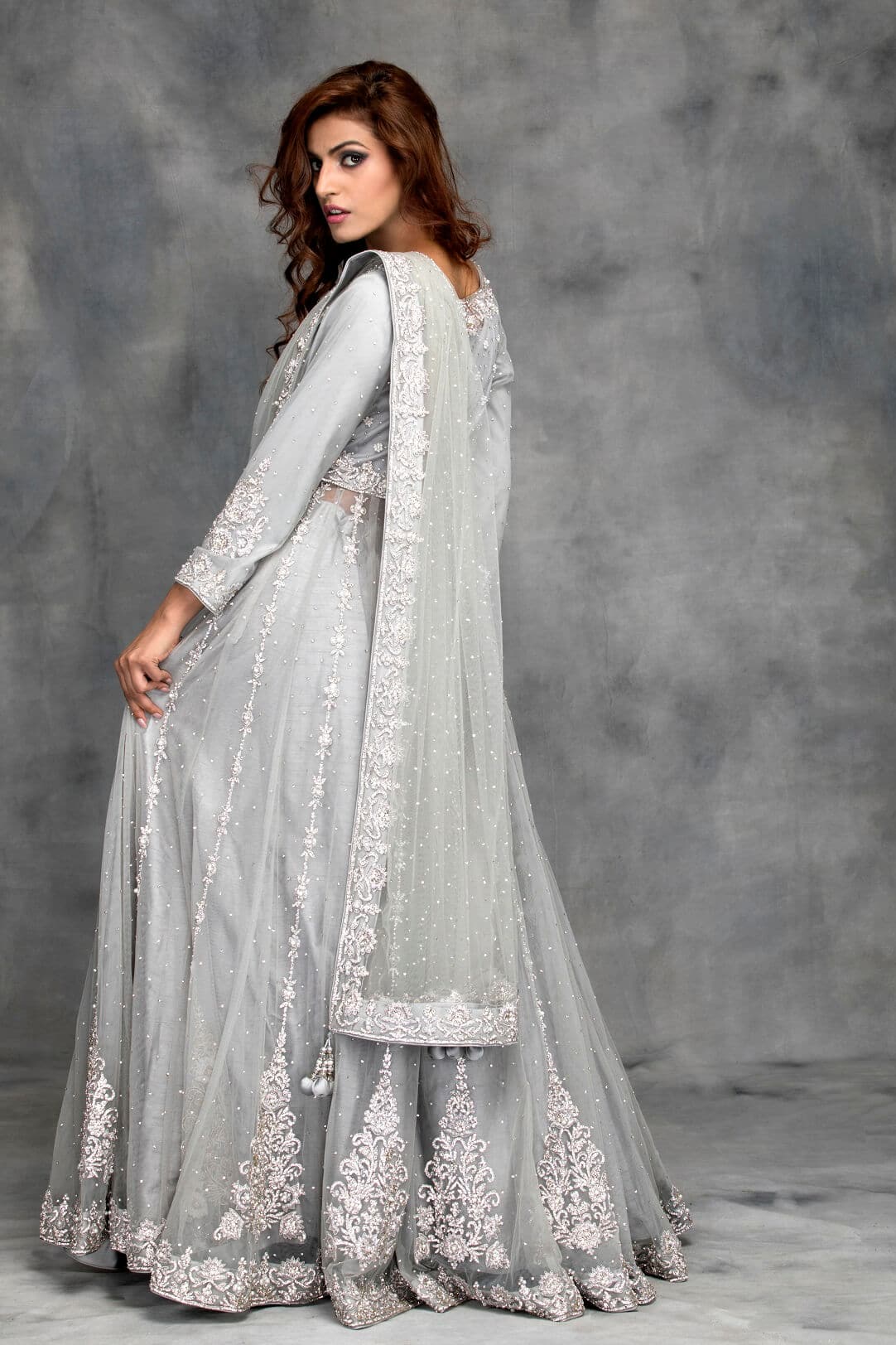 Light grey jacket lehenga