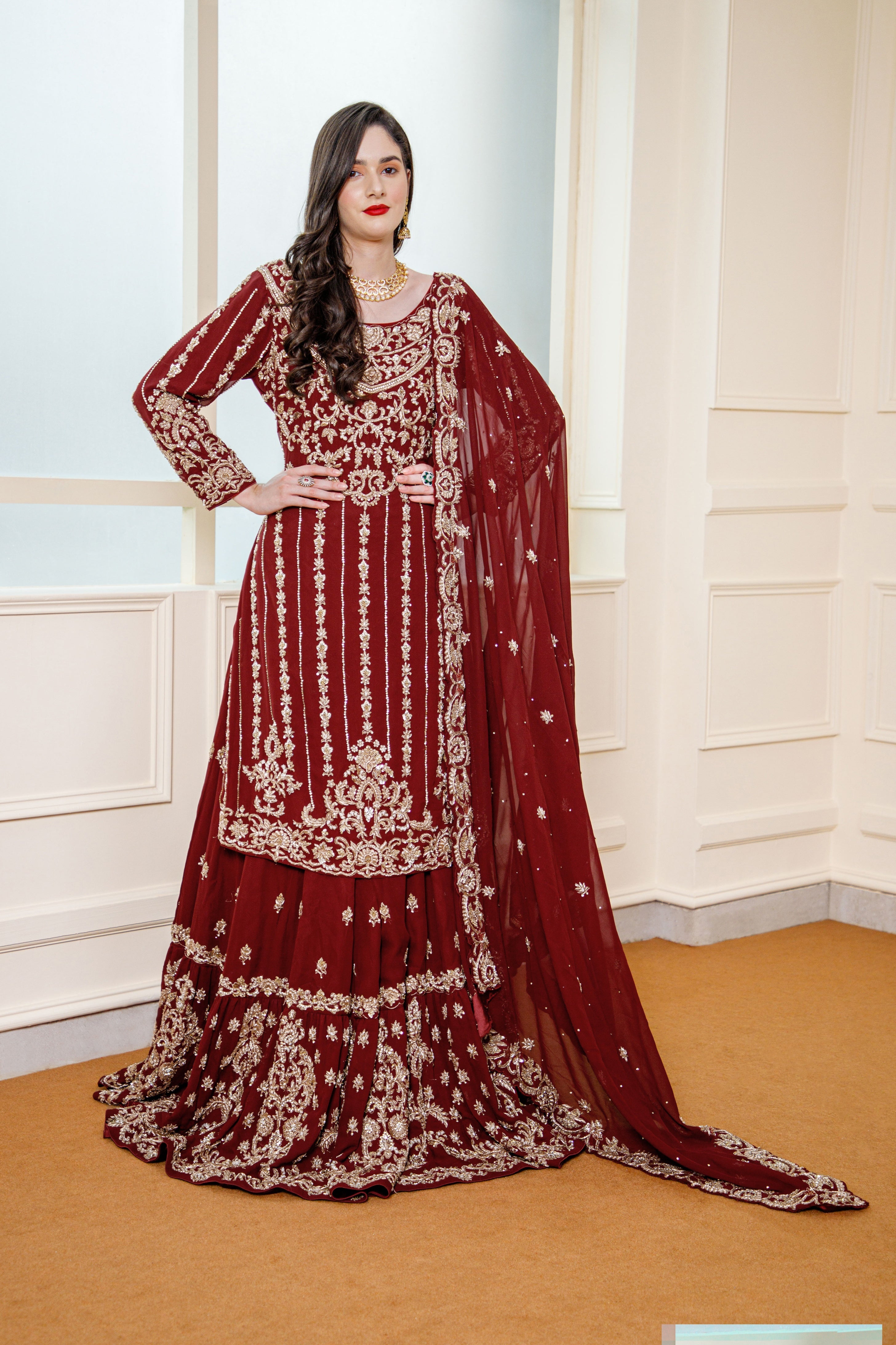 Maroon Kameez Farshi