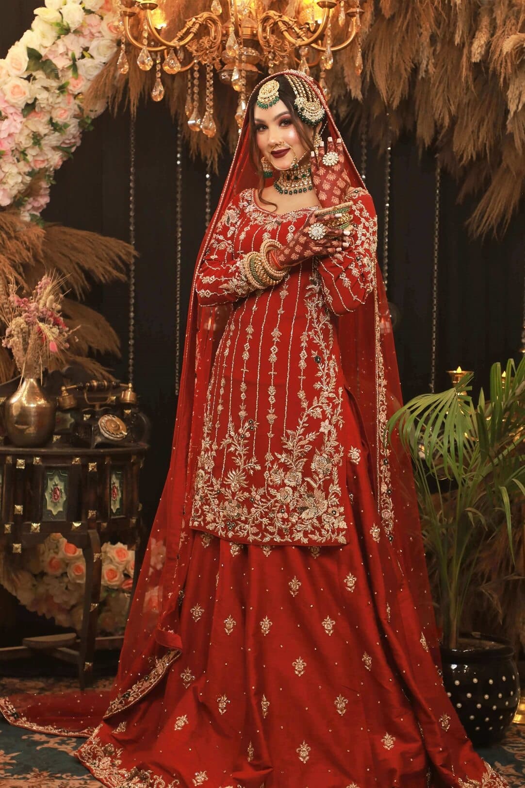 Red Kameez Lehenga Traditional Bridal Attire with Elegance