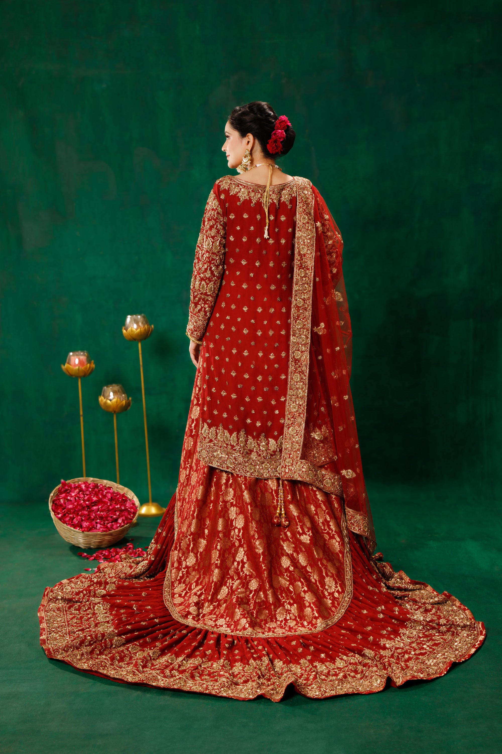 Maroon Kameez with Farshi Gharara & Dupatta