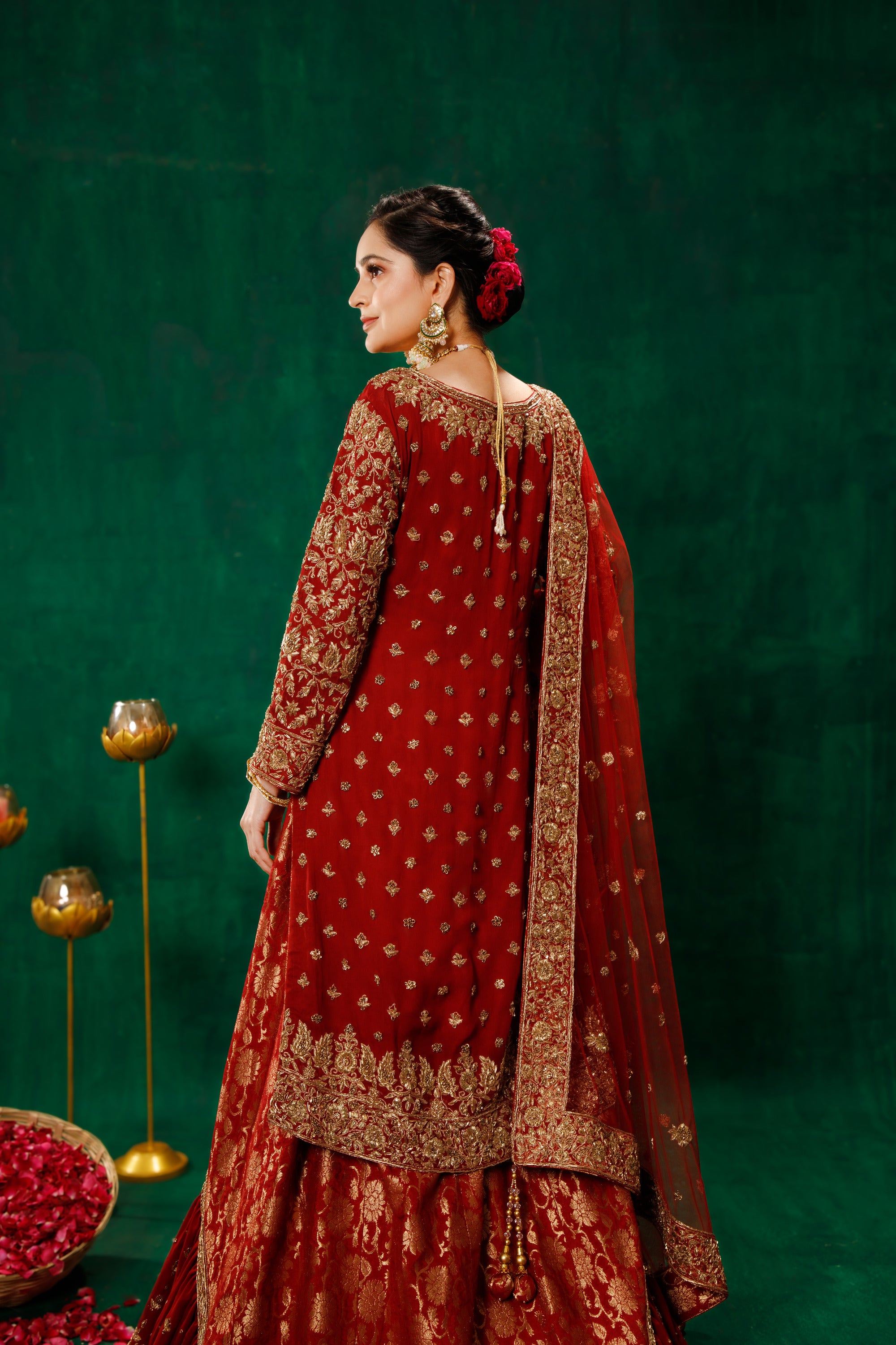 Maroon Kameez with Farshi Gharara & Dupatta