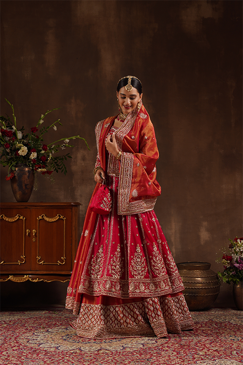 Cherry Red Anarkali Lehenga