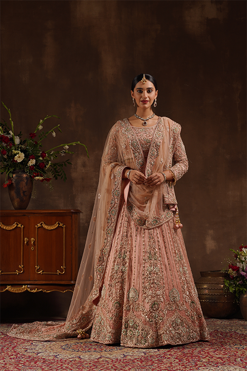 Blush Pink Blouse With Lehenga Trail