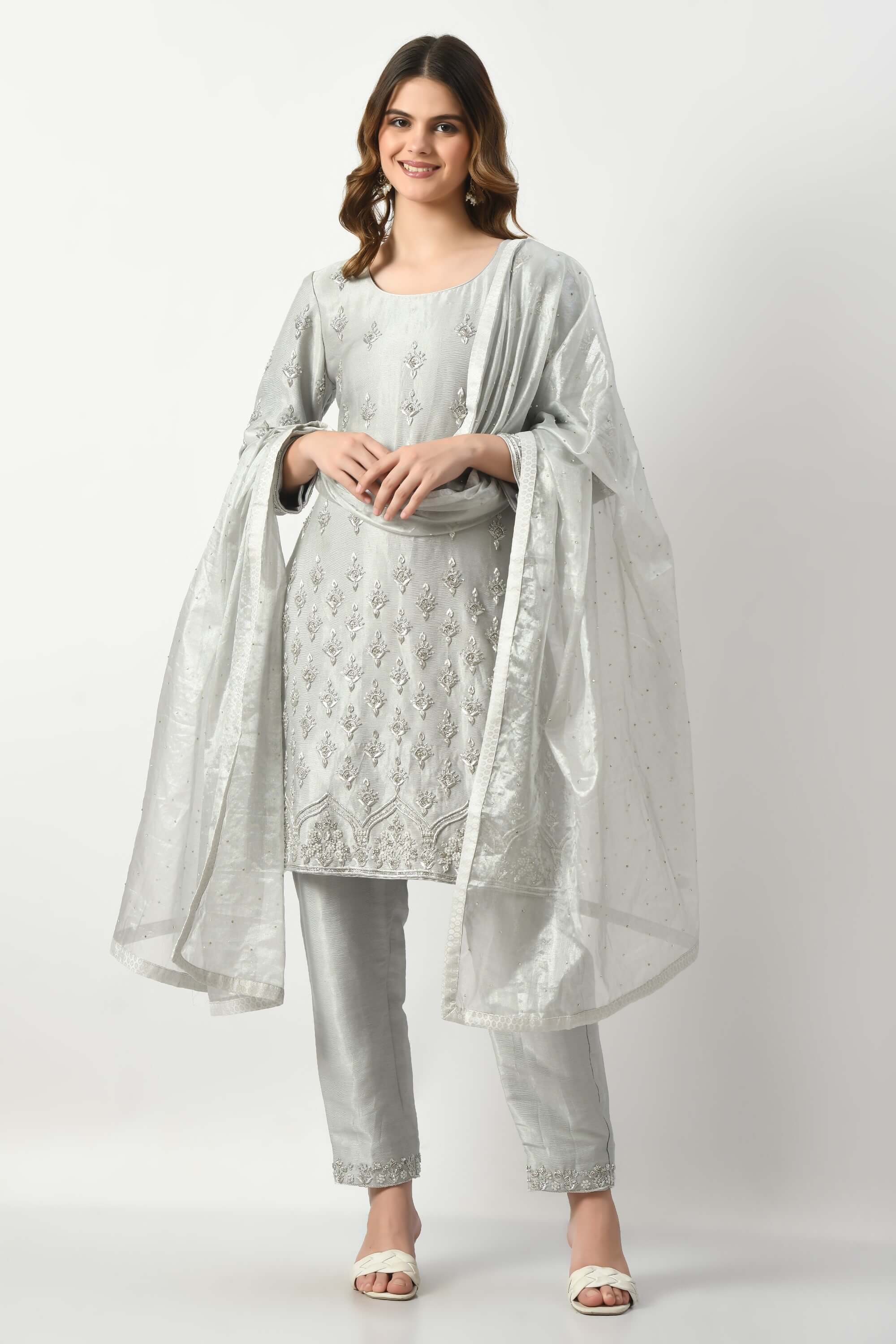 Grey Kameez Trouser Dupatta