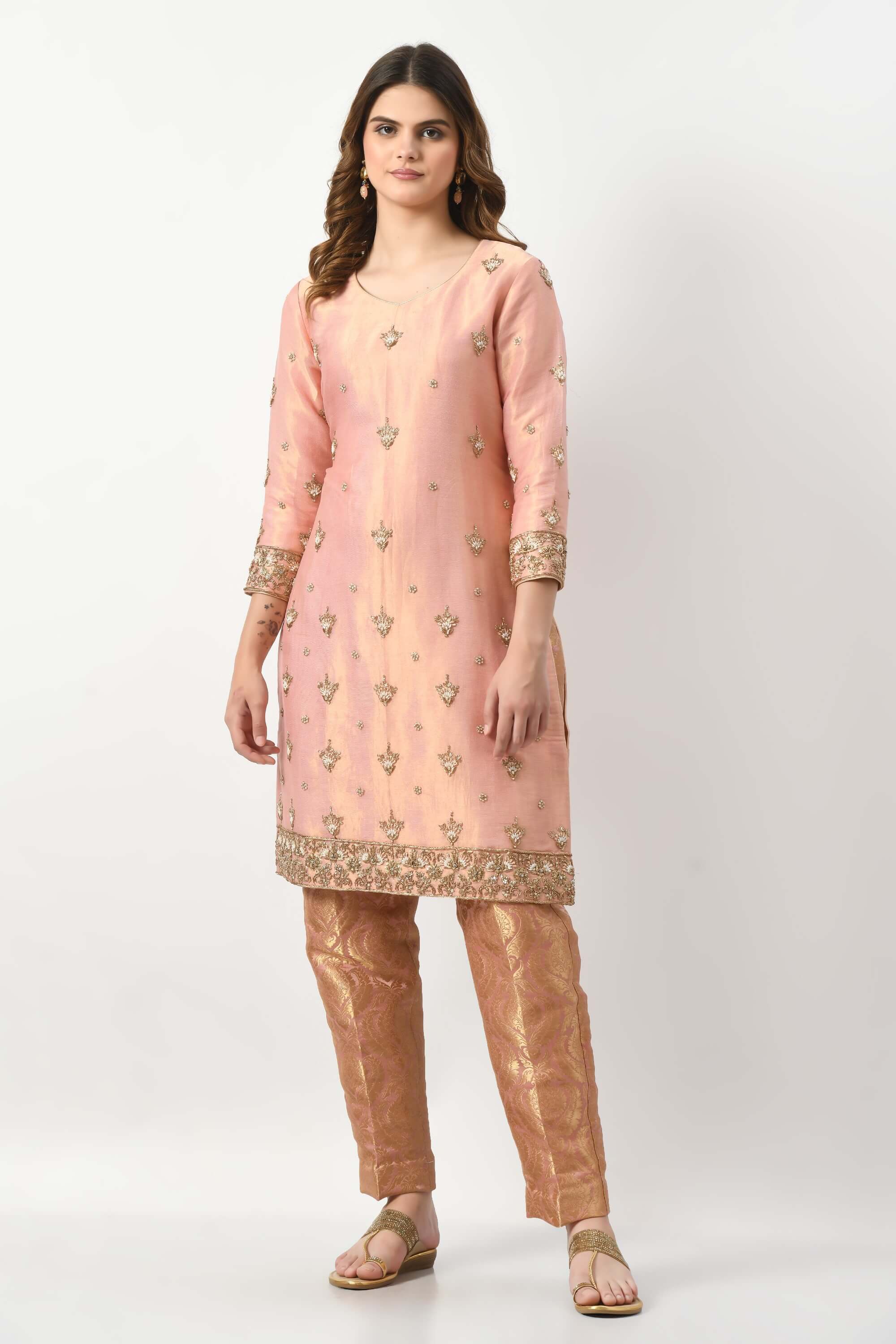 Peach Pink Kameez Trouser Dupatta