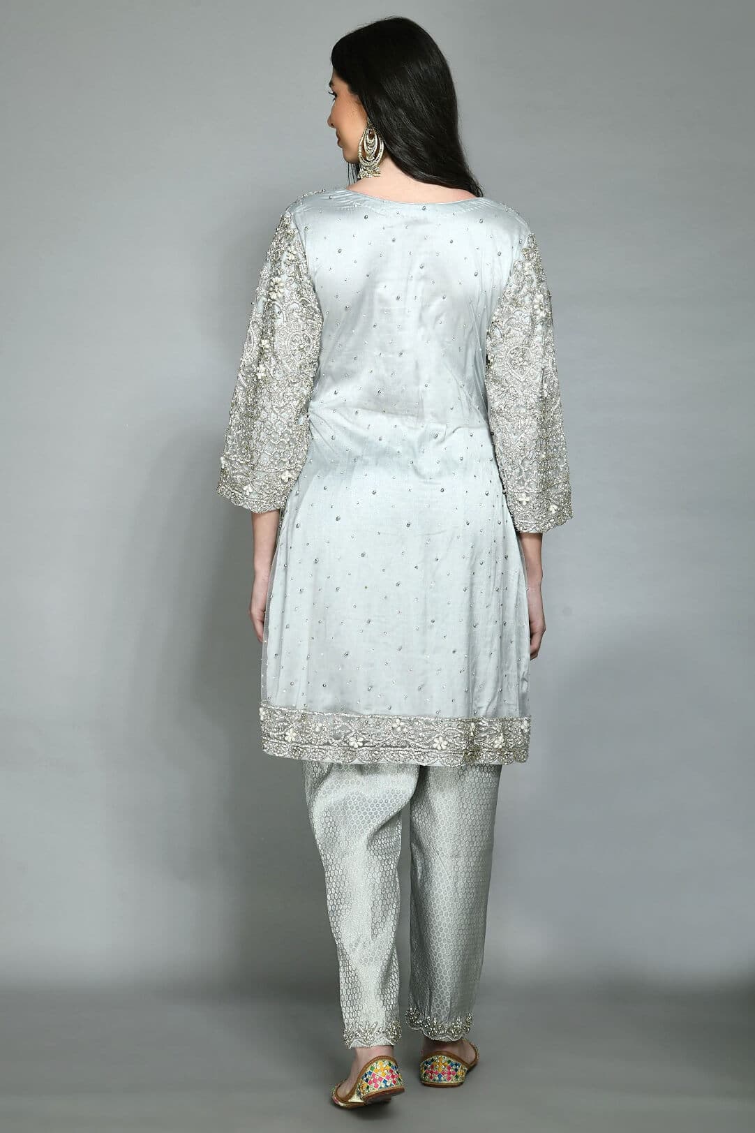 Grey beaded-work suit