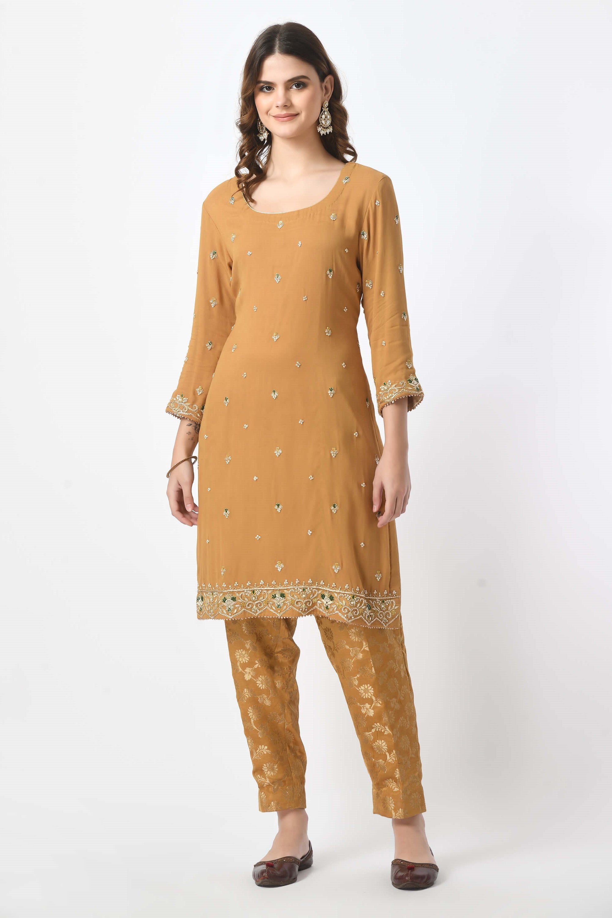 Gold Kameez Trouser Dupatta