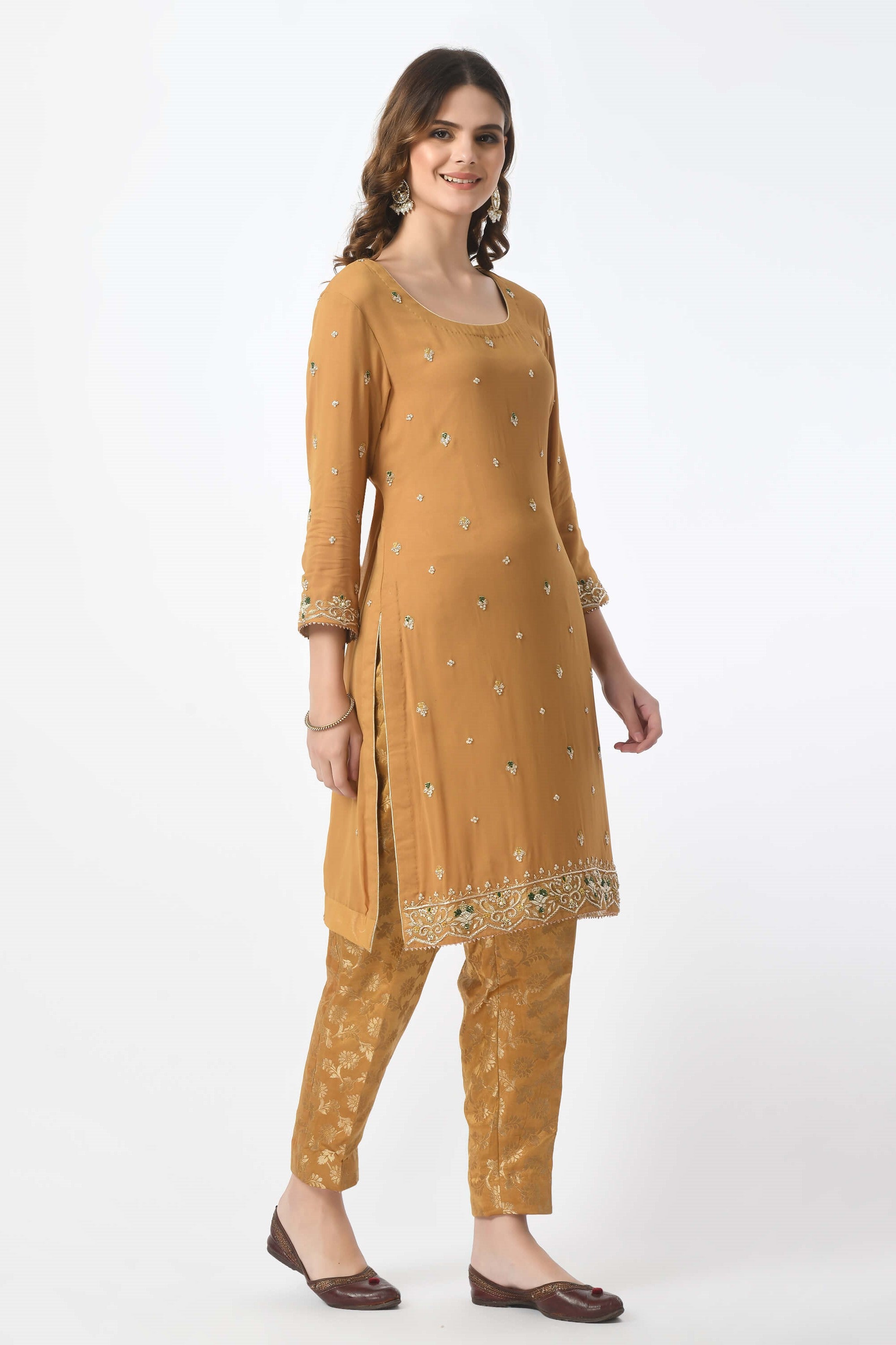 Gold Kameez Trouser Dupatta