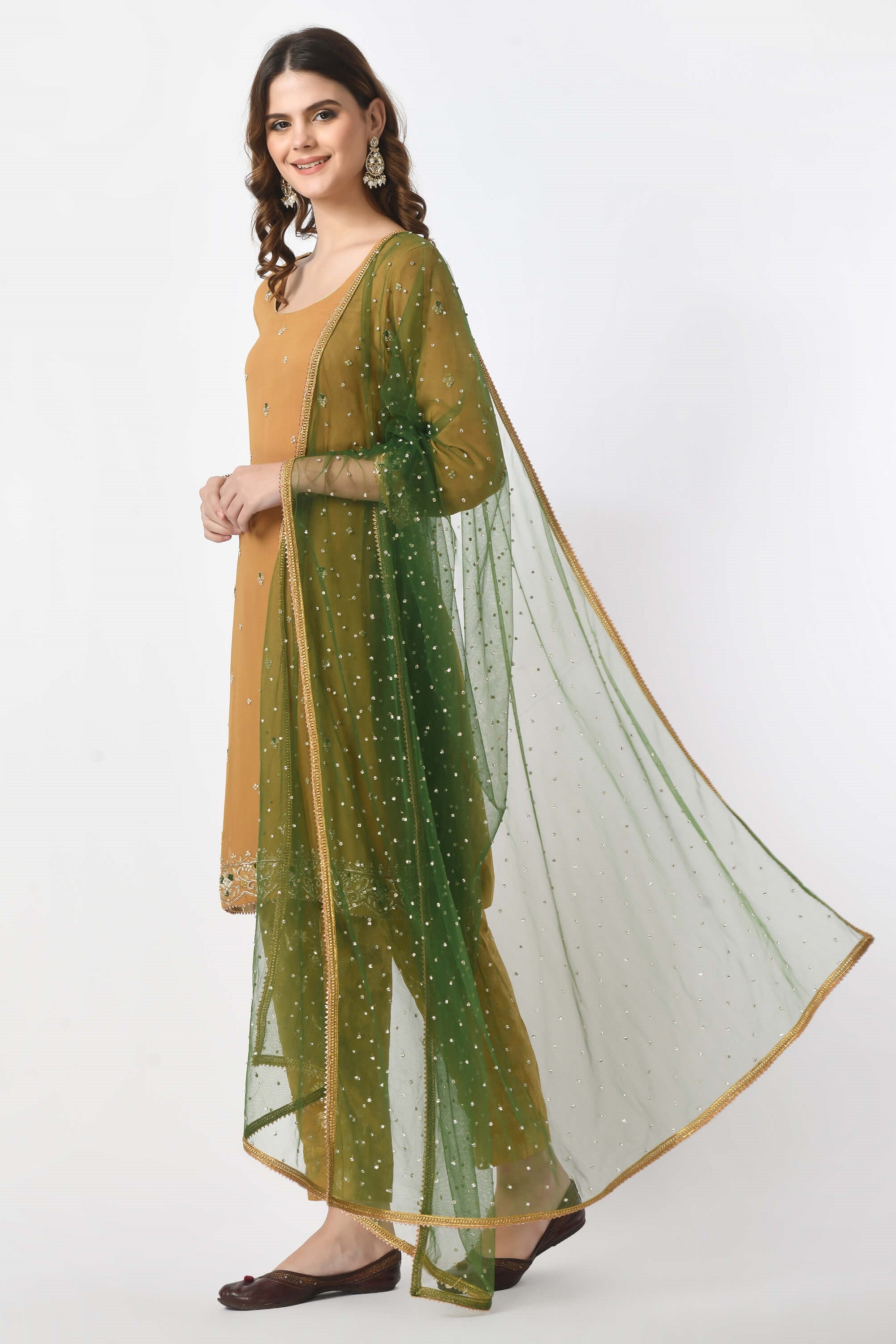 Gold Kameez Trouser Dupatta