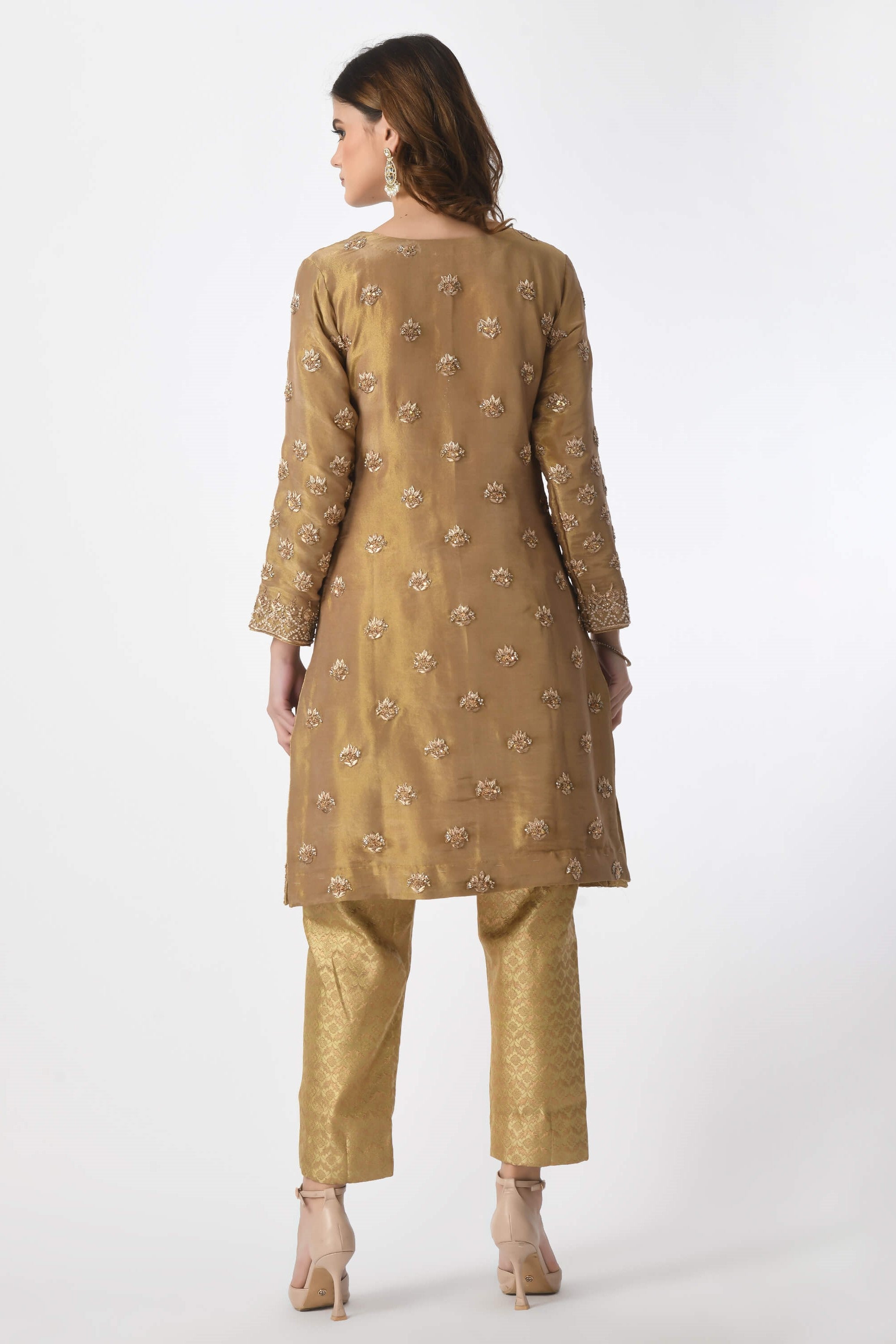 Dark Gold Kameez Trouser Dupatta