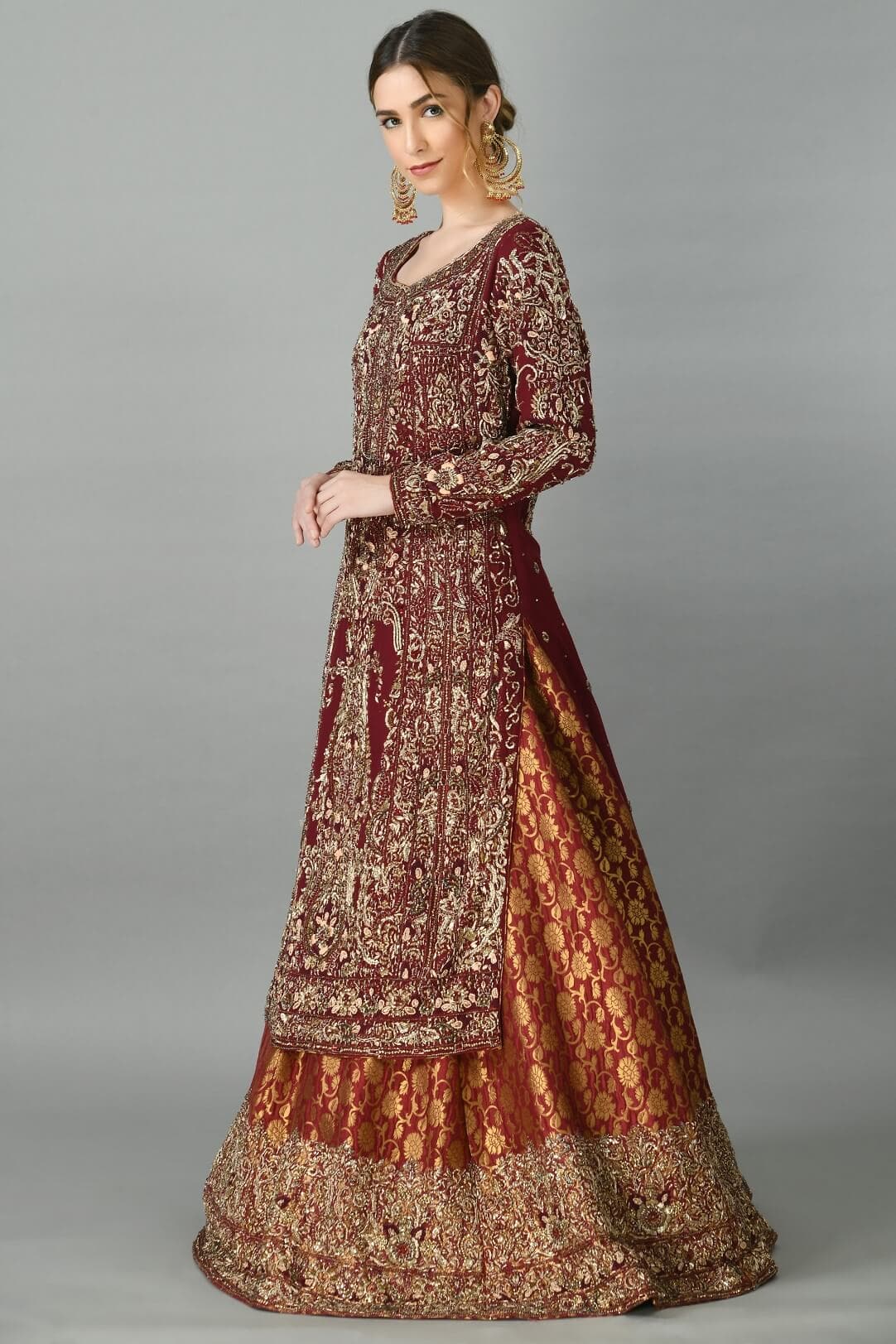 Dark red kameez lehenga