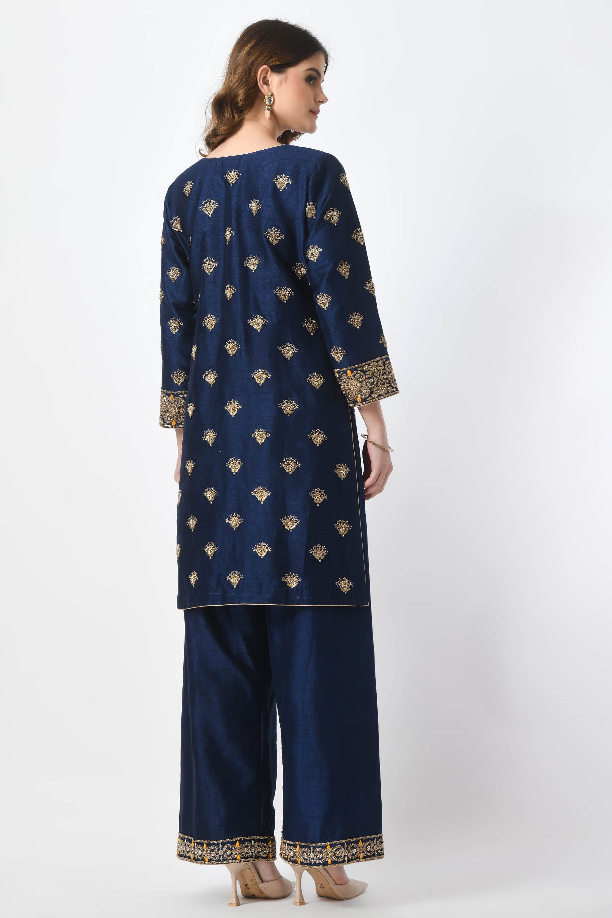 Navy Blue Kameez Plazo Dupatta