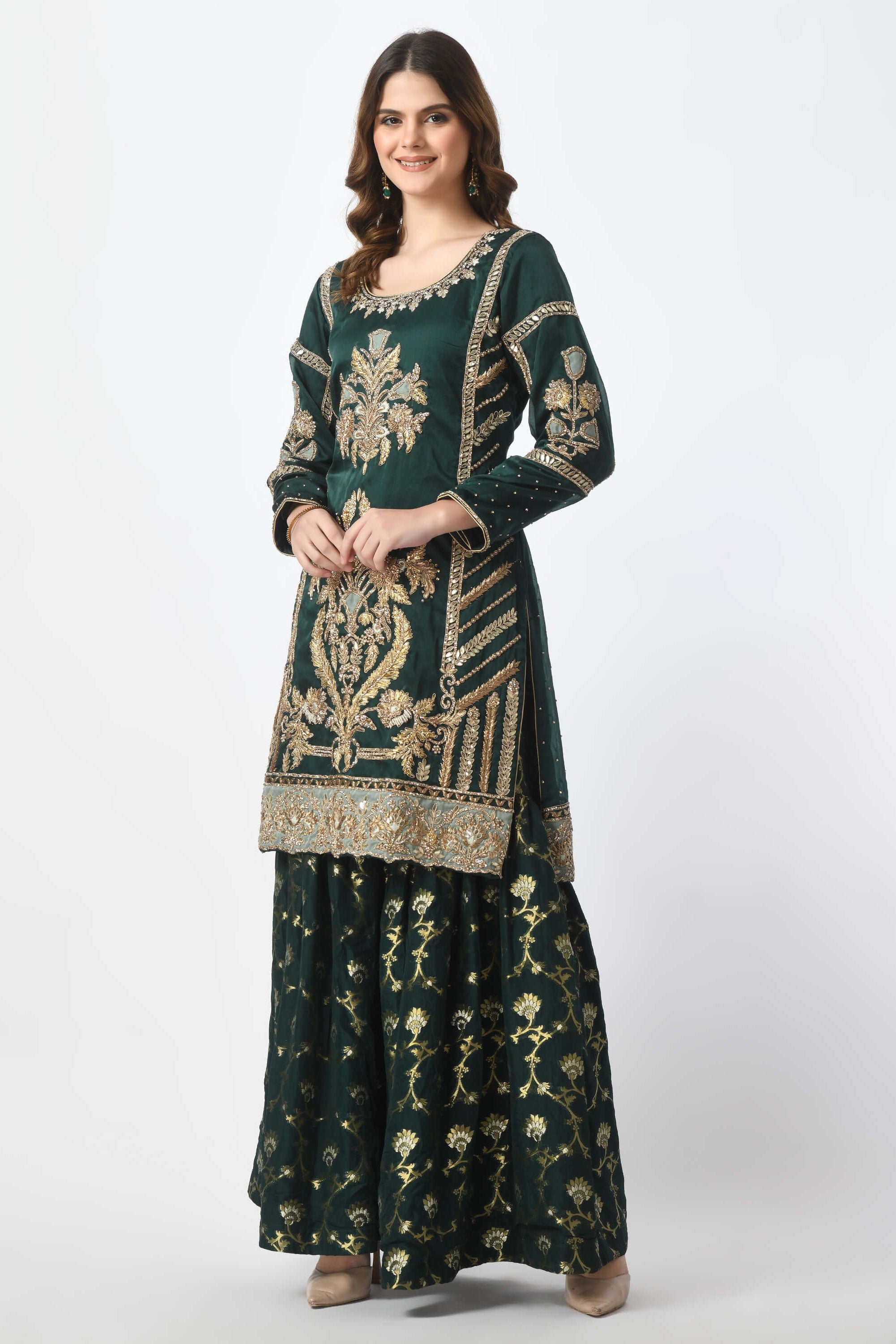 Dark Green Kameez Gharara Dupatta