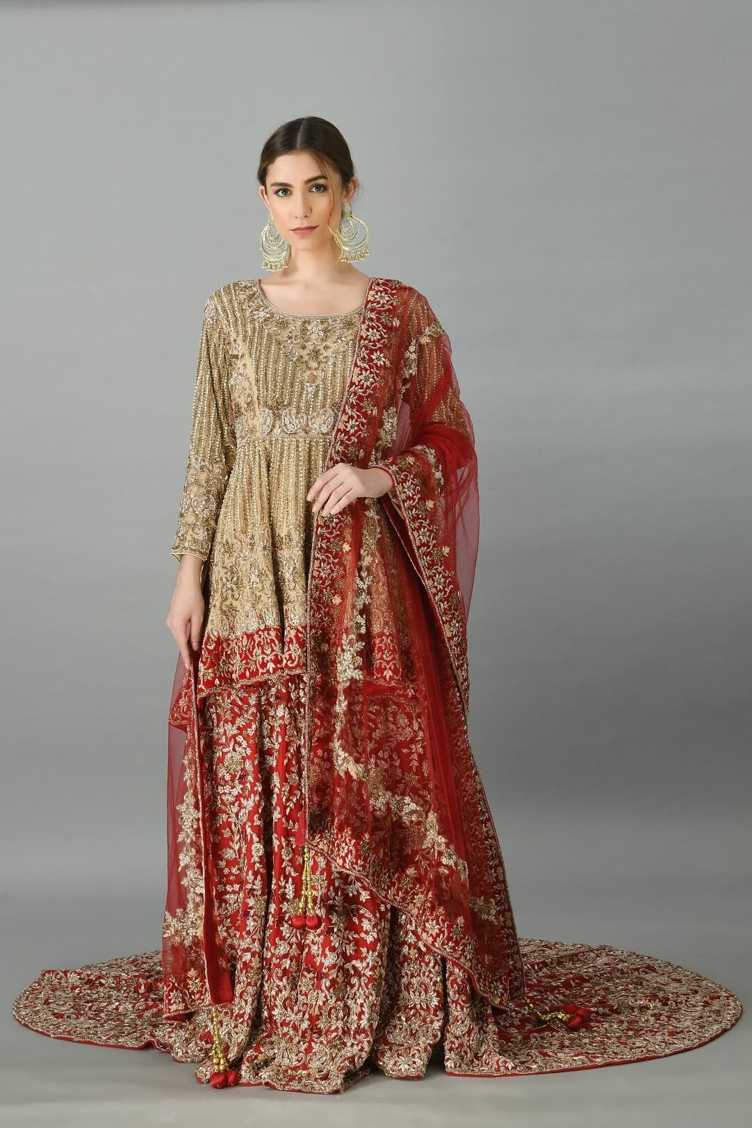 Gold & Red peplum lehenga