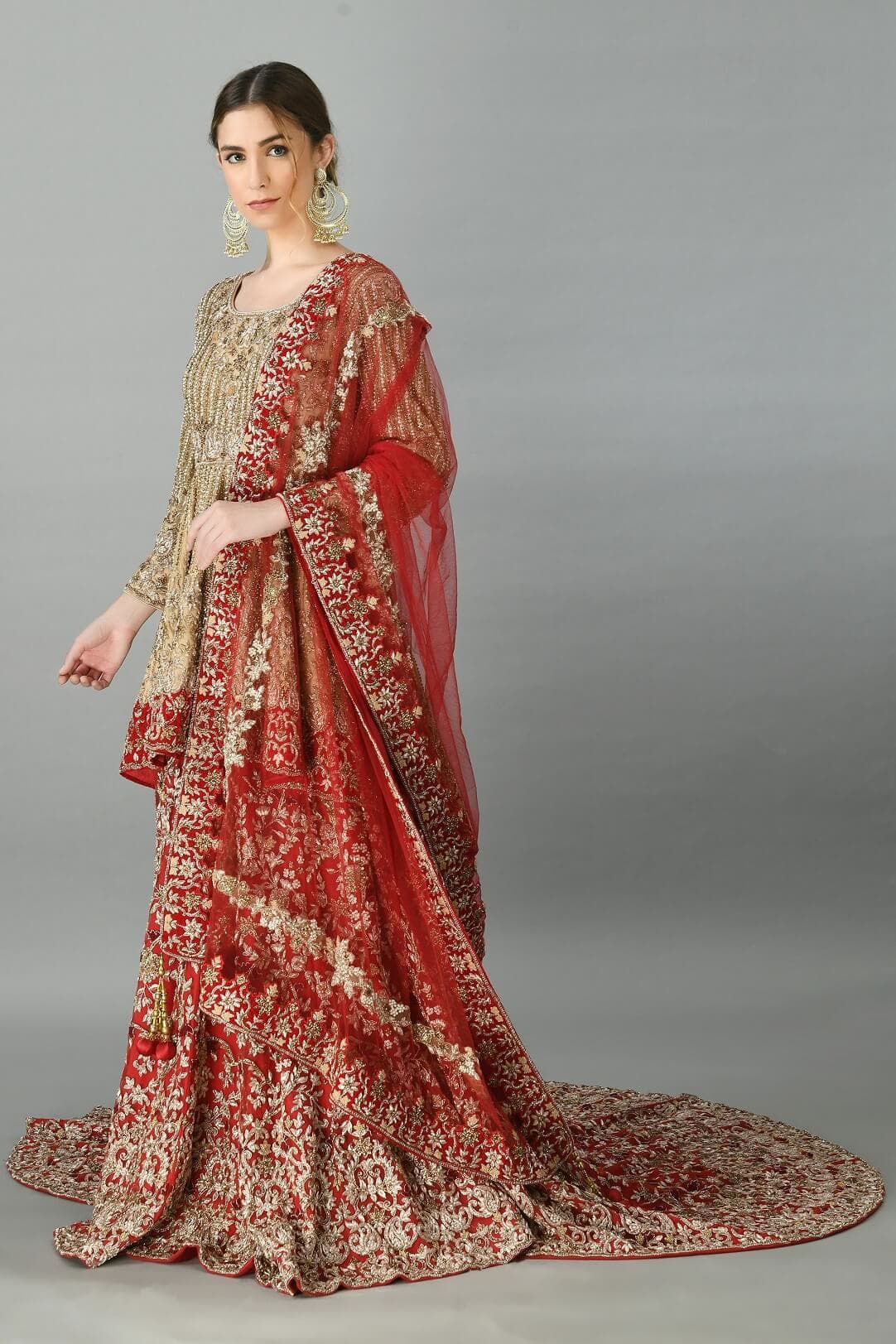 Gold & Red peplum lehenga