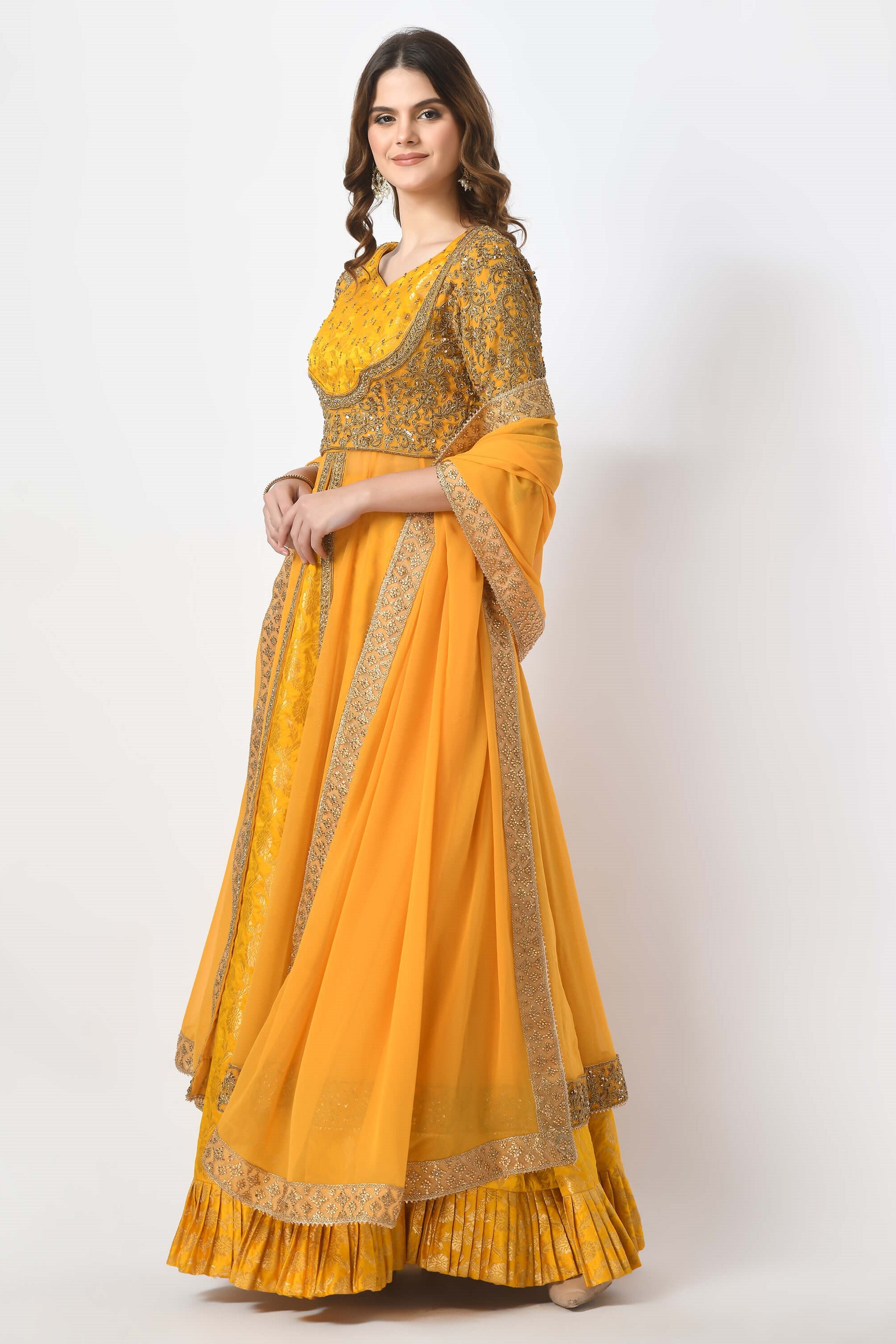 Mustard Yellow Jacket Lehenga Dupatta