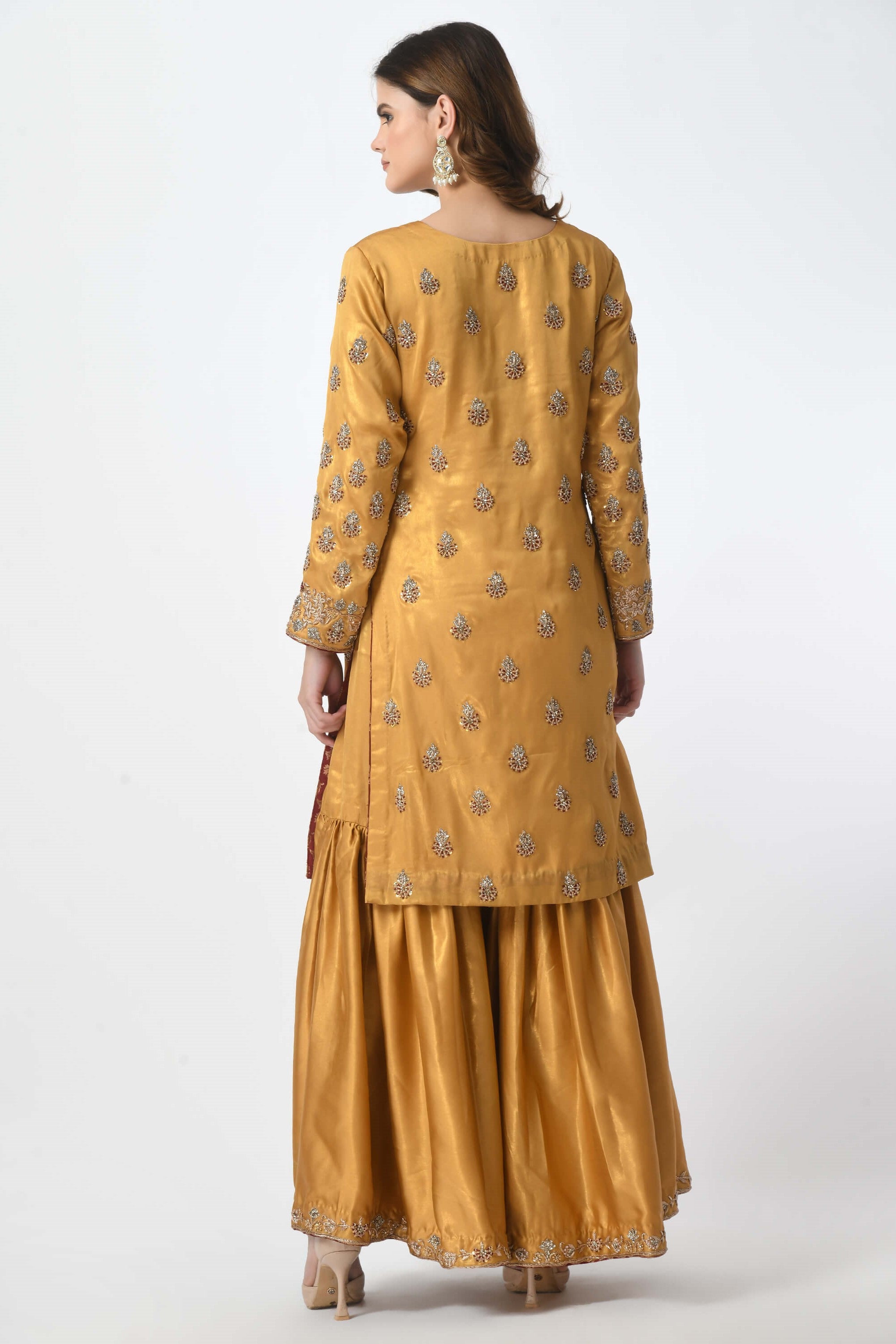 Yellow Gold Kameez Gharara Dupatta