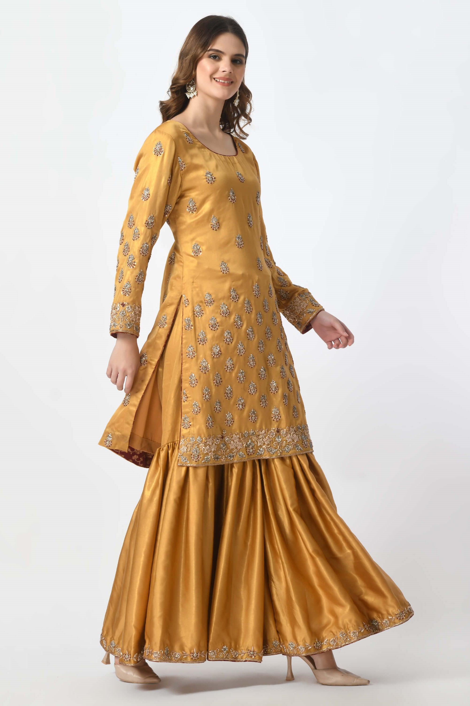 Yellow Gold Kameez Gharara Dupatta