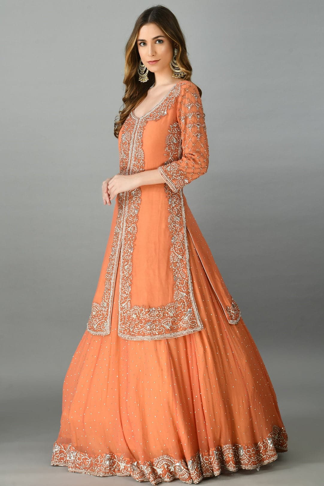 Tangerine jacket lehenga