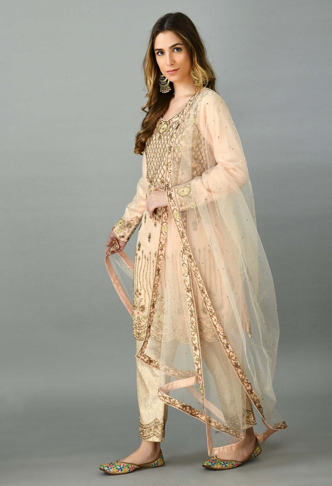 Peach pink organza suit