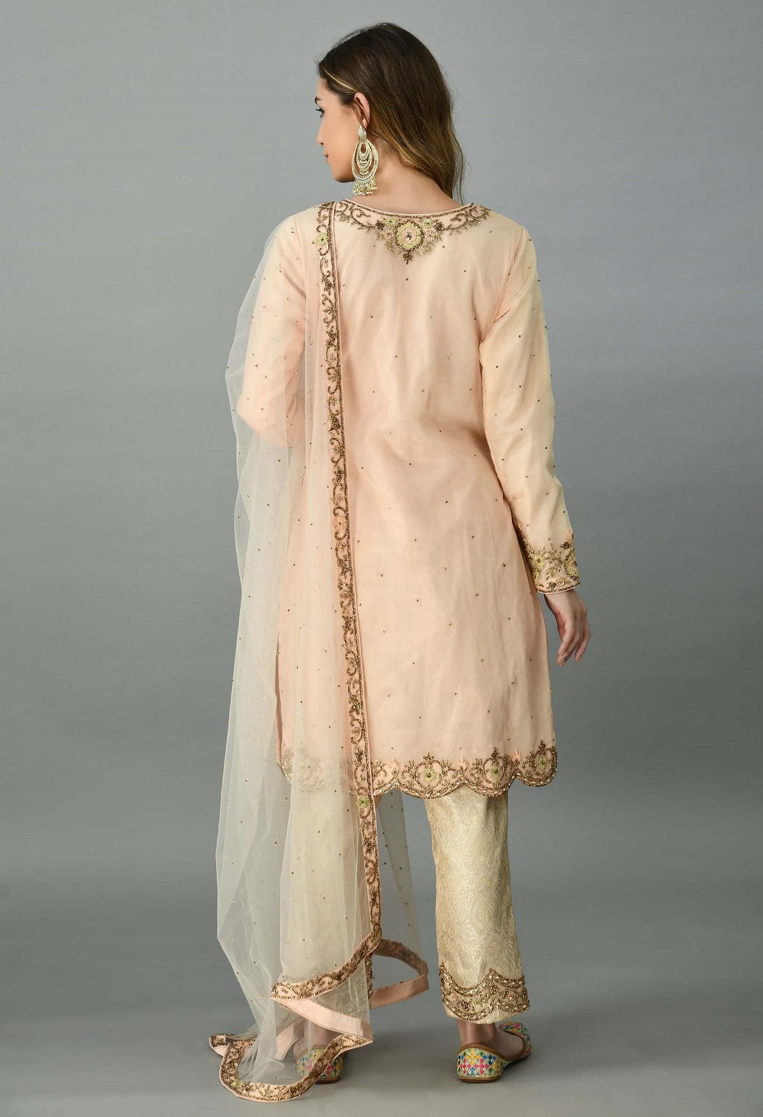 Peach pink organza suit