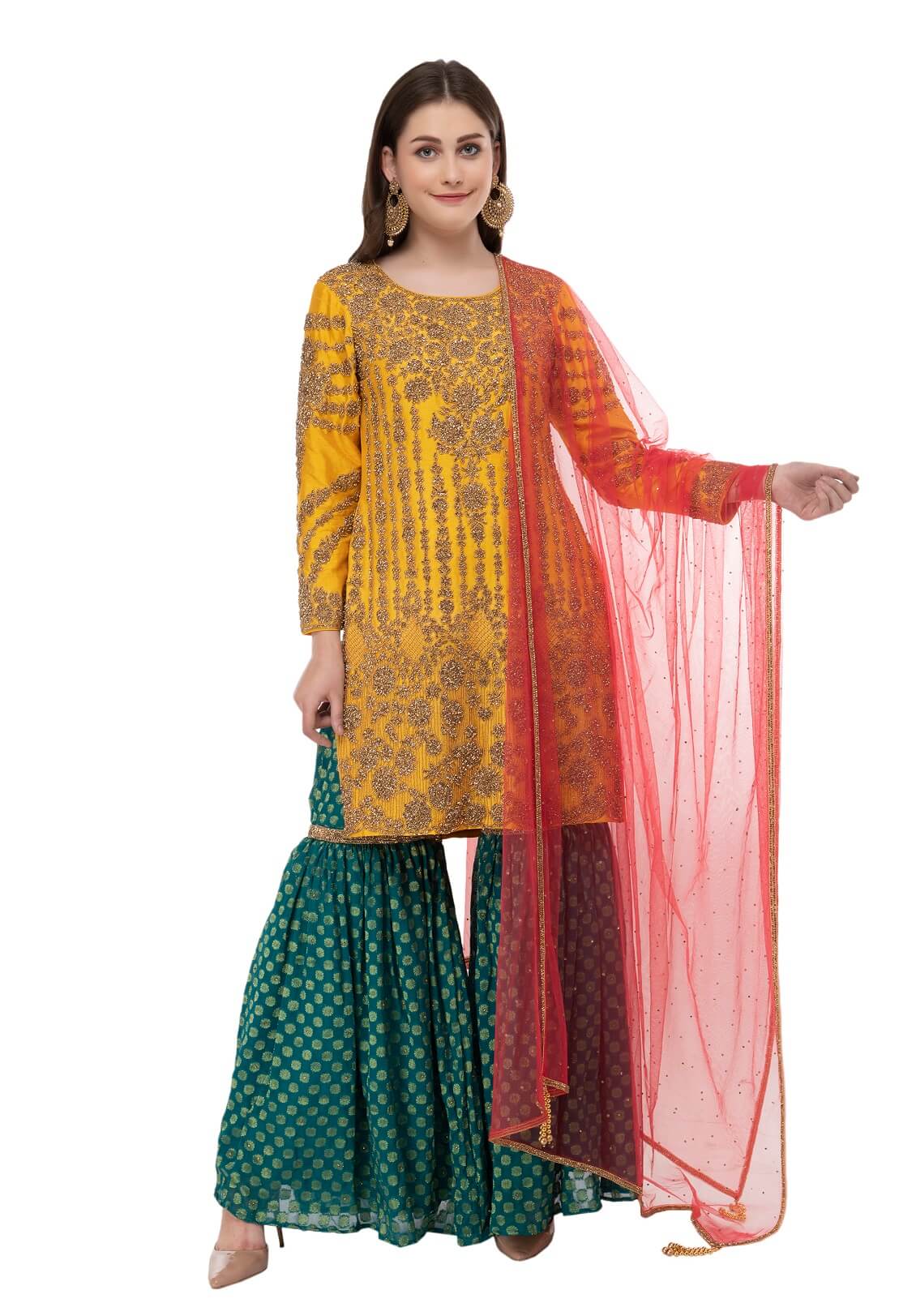 Yellow green mehendi dress
