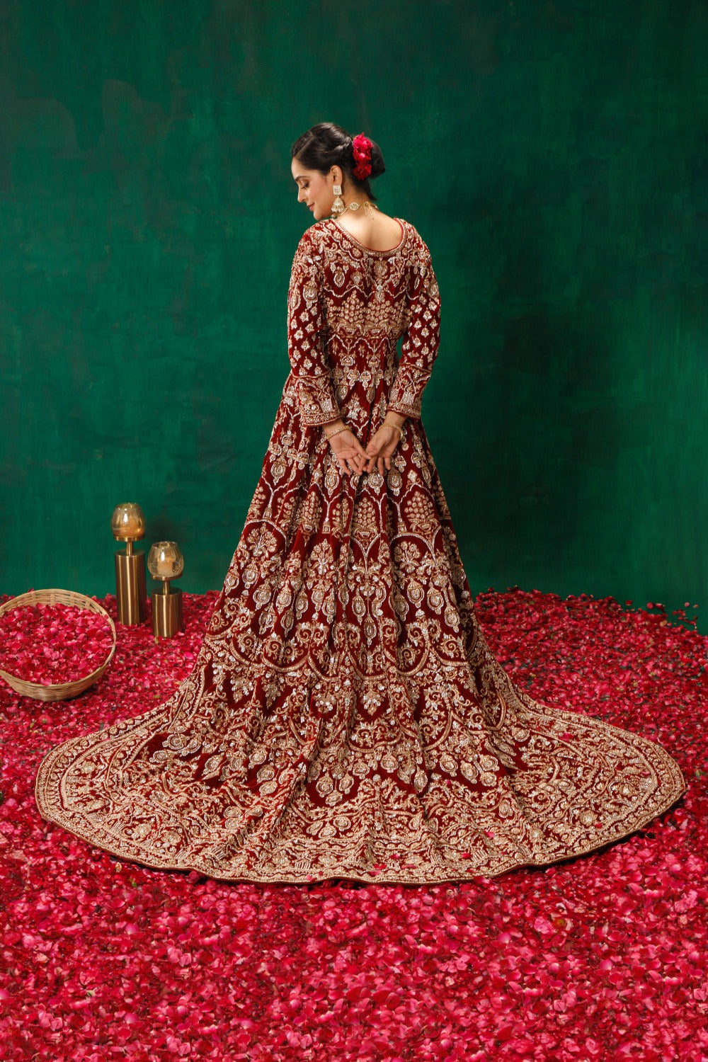 Maroon One Piece Gown Trail Dupatta