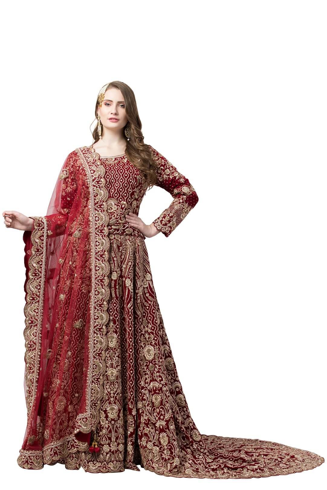 Maroon trail lehenga