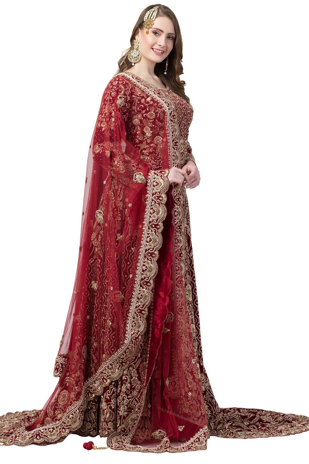 Maroon trail lehenga