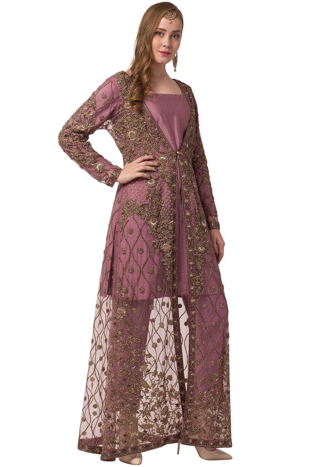 Mauve embroidered shrug suit