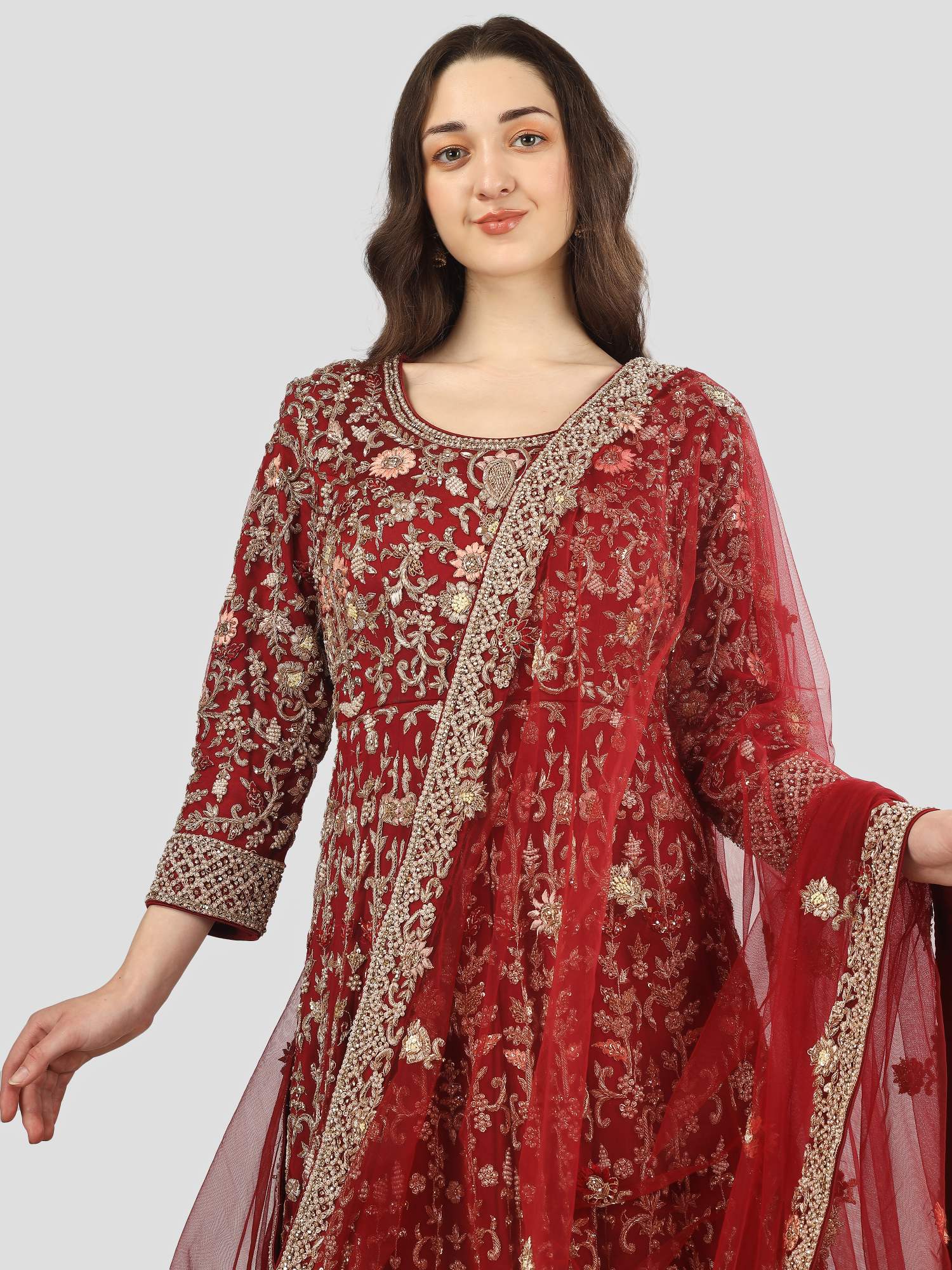Deep Red (Crimson) Peplum Lehenga with a Trail