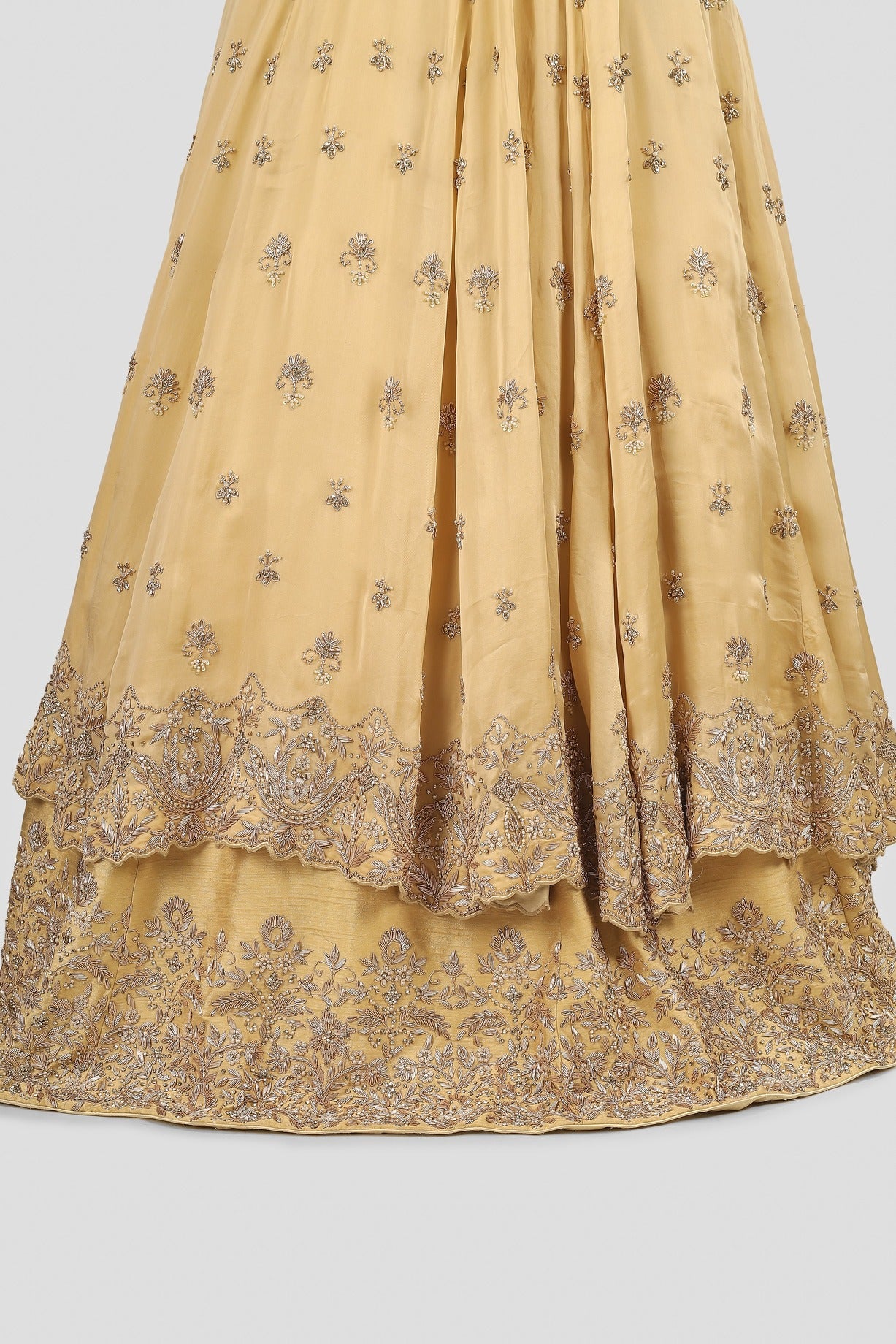 Double Layer Anarkali in Golden Beige and Rich Red