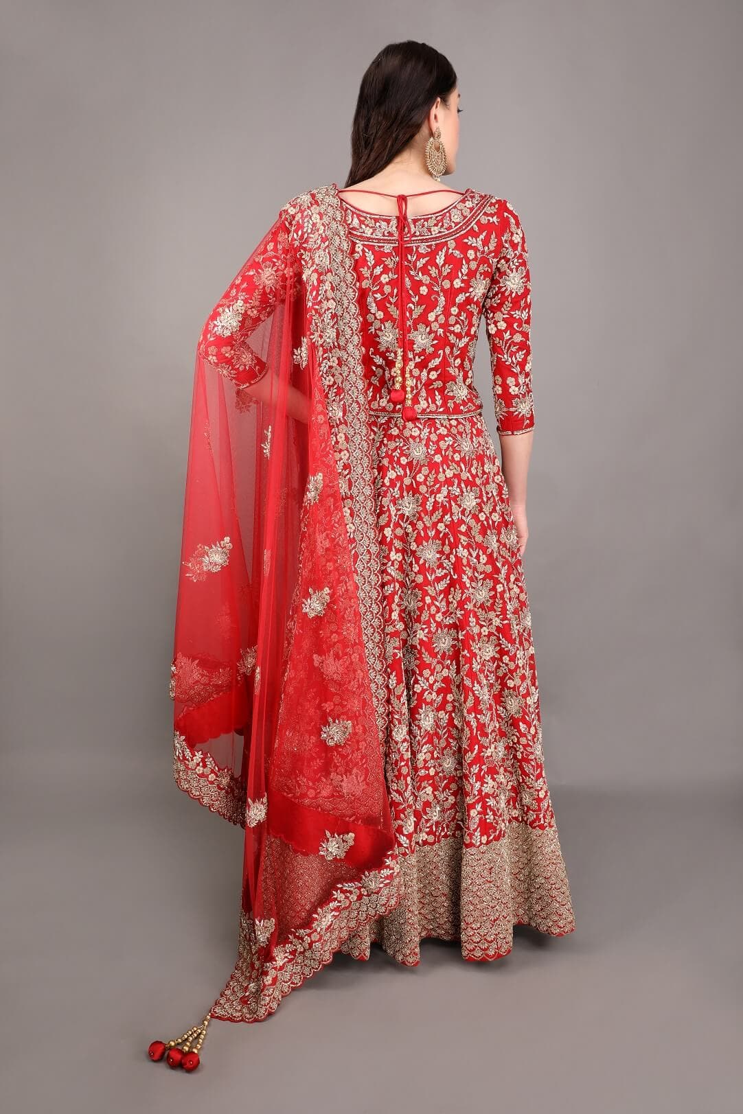 Red lehenga with dabka check