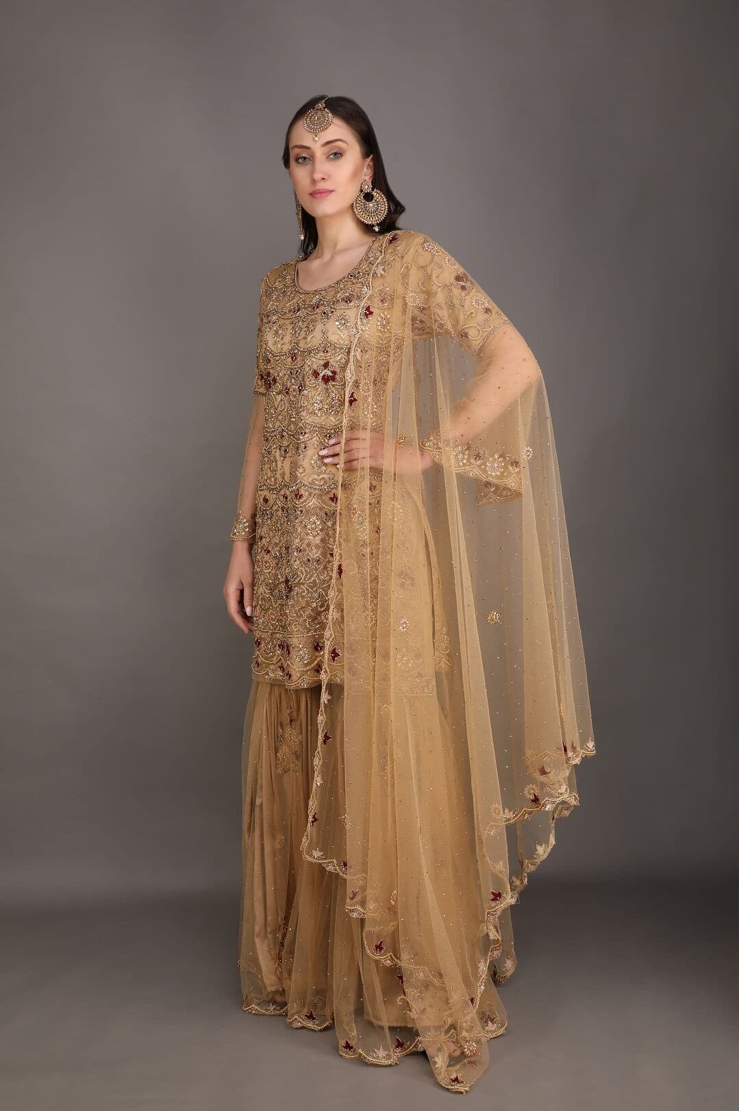Golden floral gharara