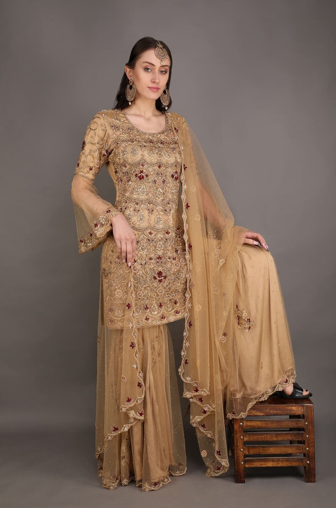 Golden floral gharara