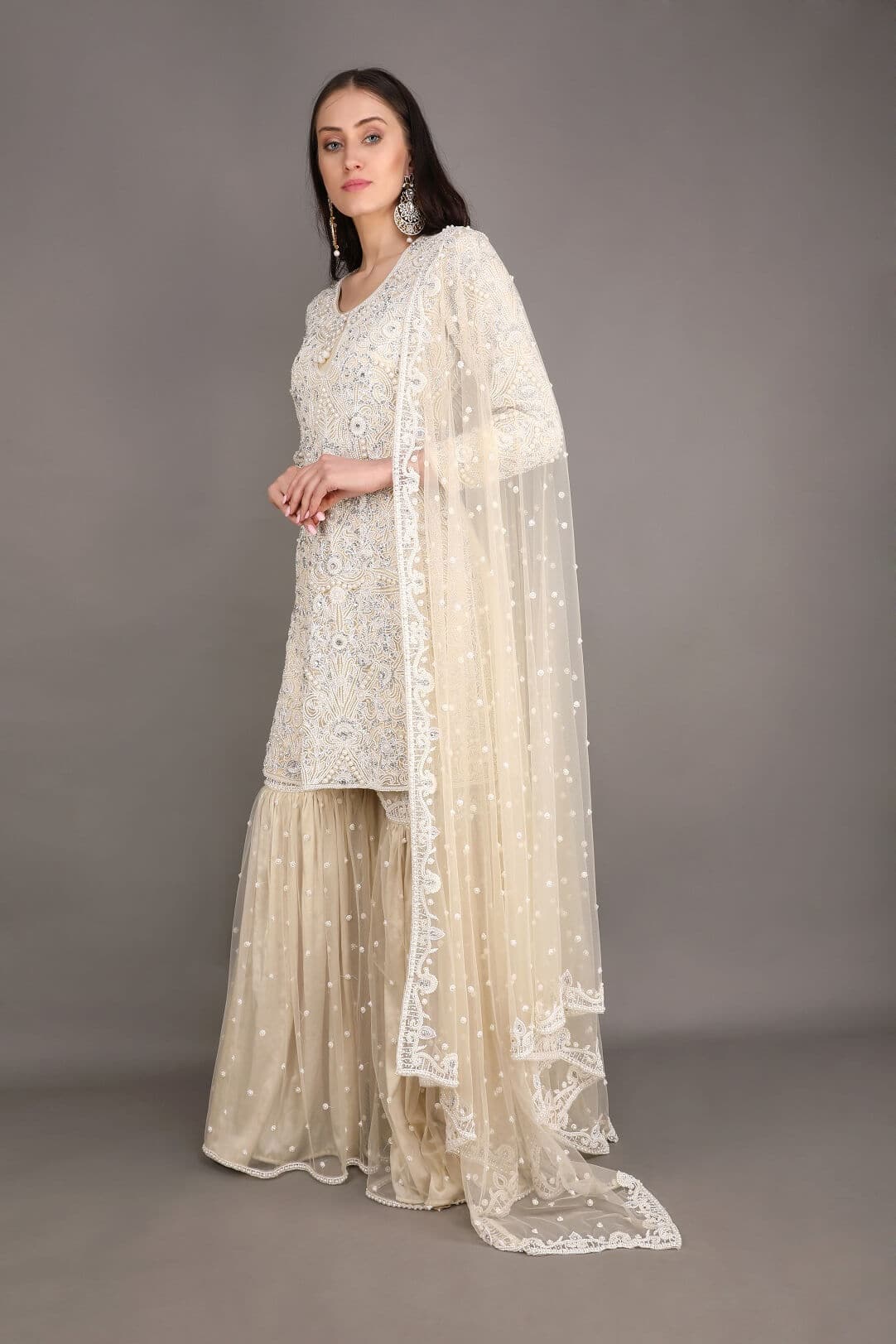 Off-white pearl gharara