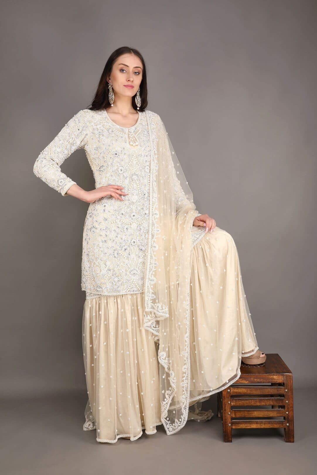 Off-white pearl gharara