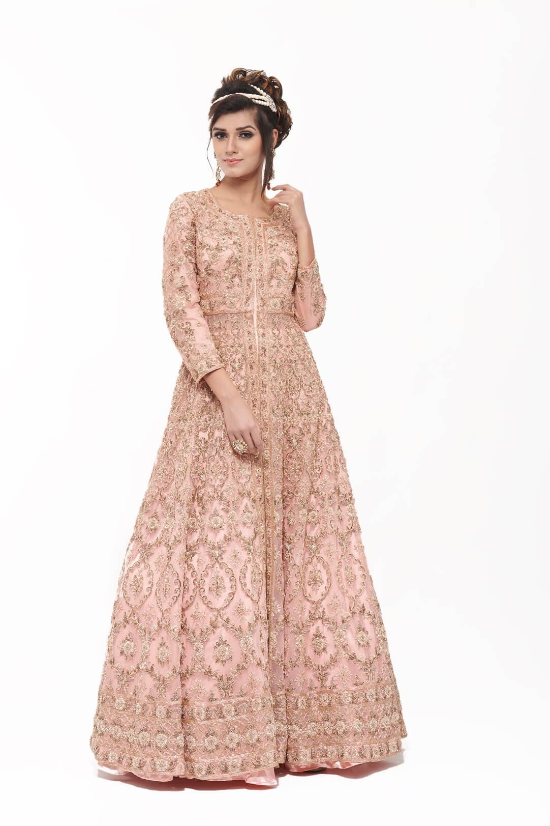 Peach jacket styled lehenga