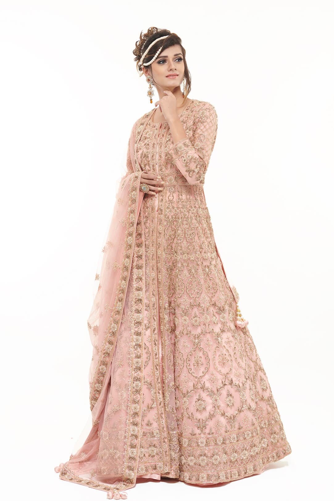 Peach jacket styled lehenga