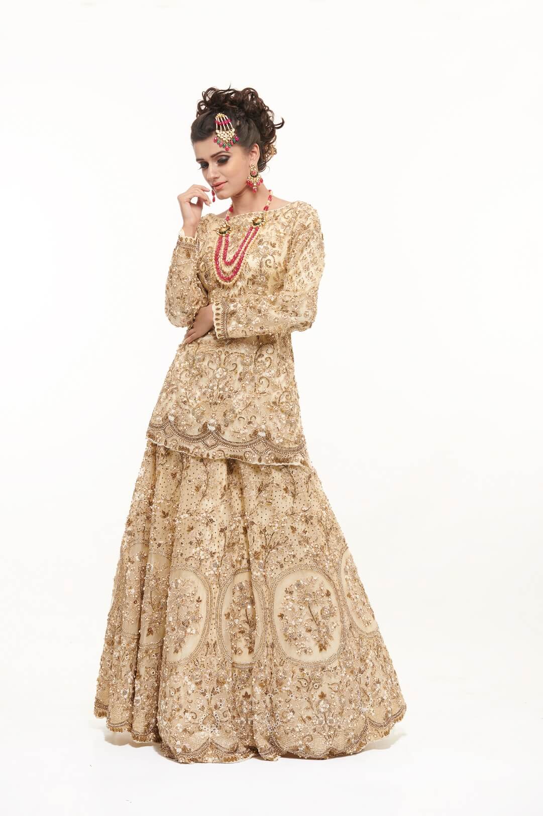 Beige Kameez lehenga