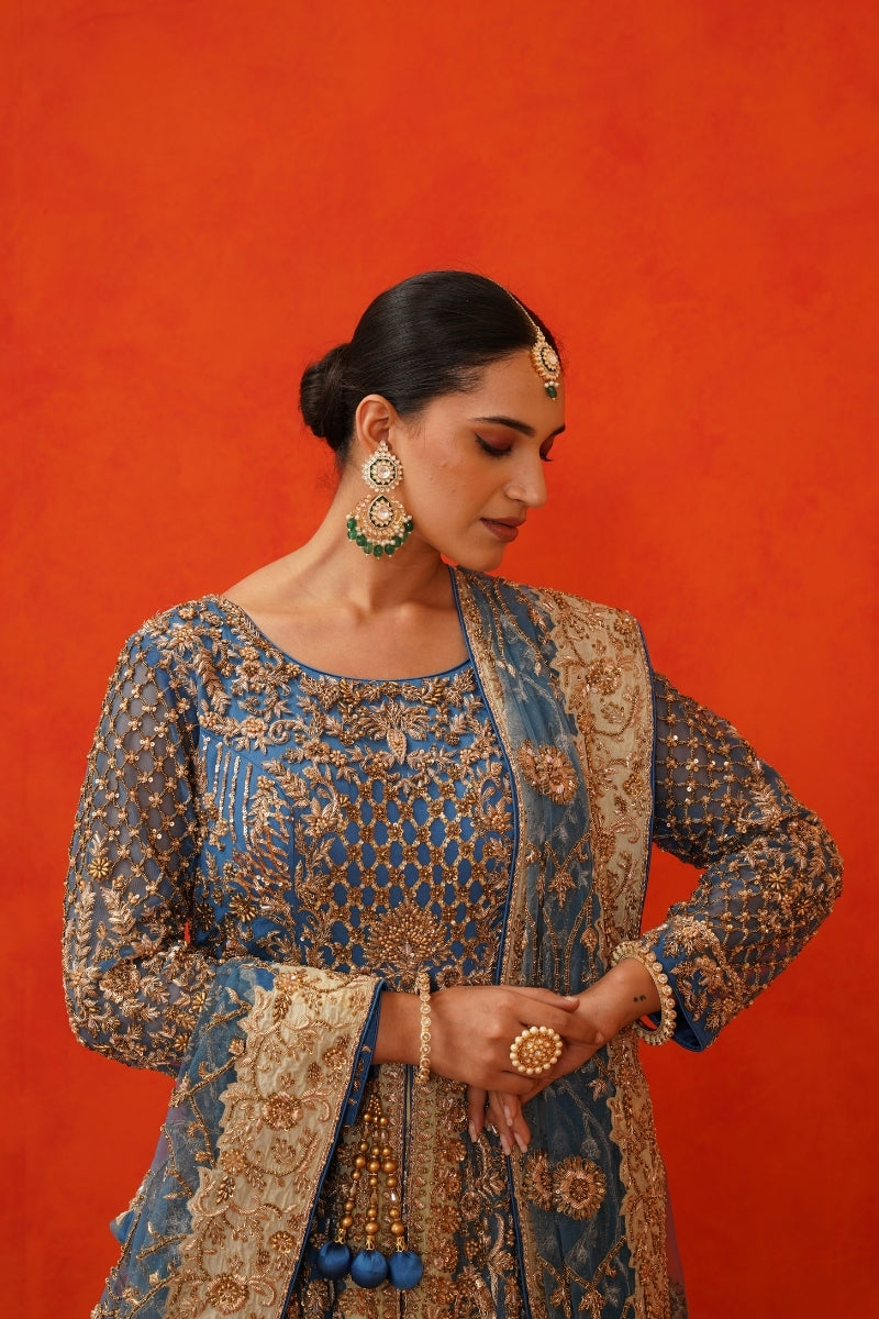 Blue Gold Jacket Lehanga