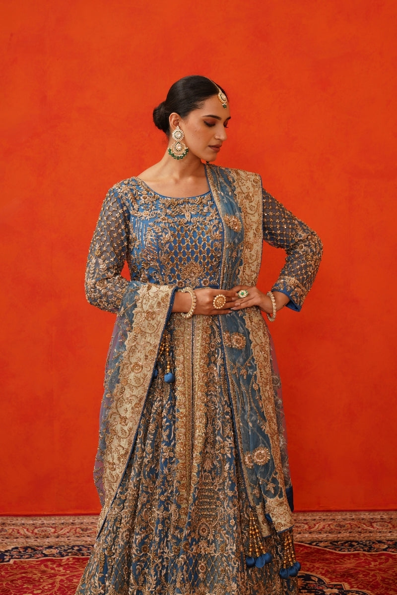 Blue Gold Jacket Lehanga