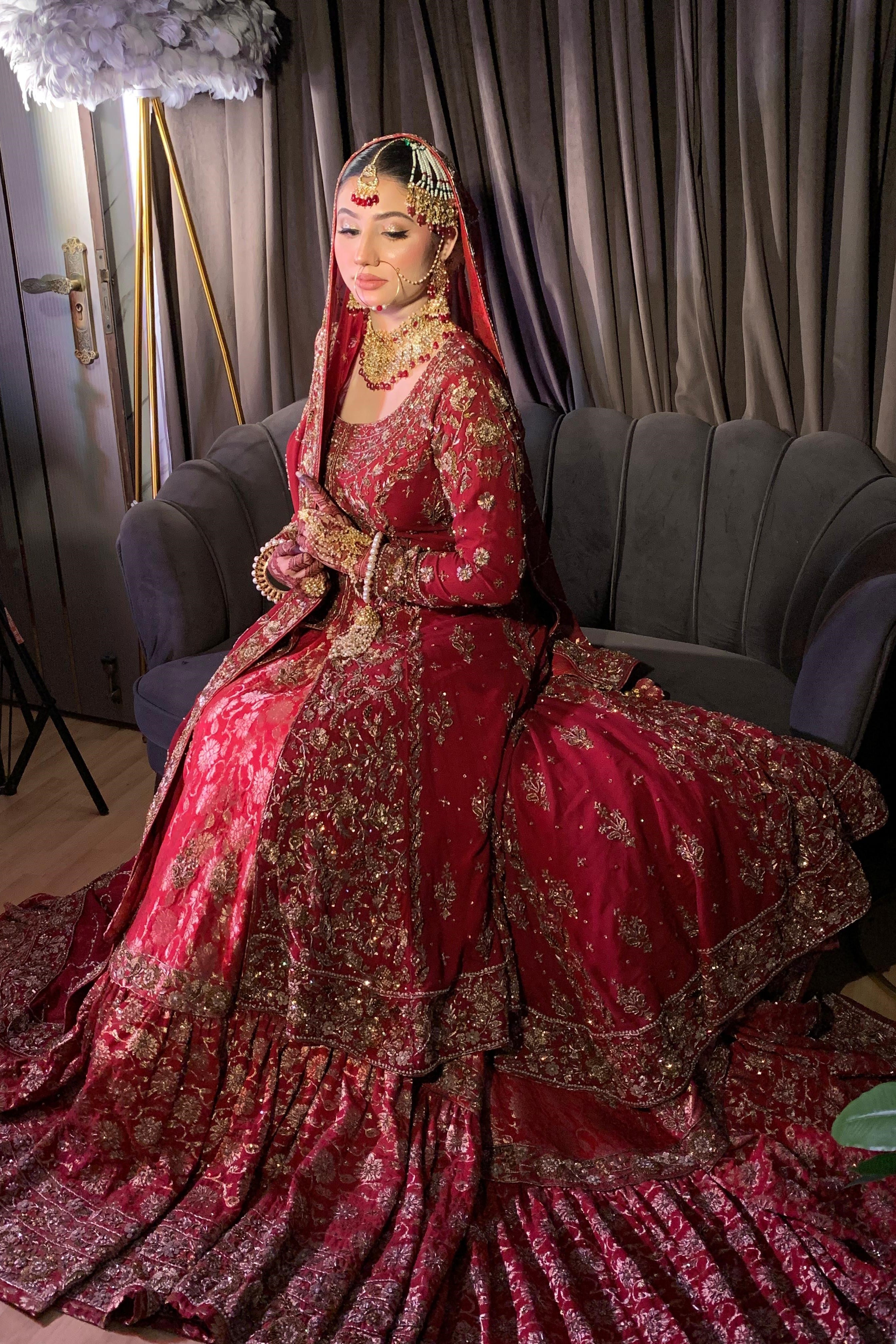 Red Jacket with Farshi Dupatta