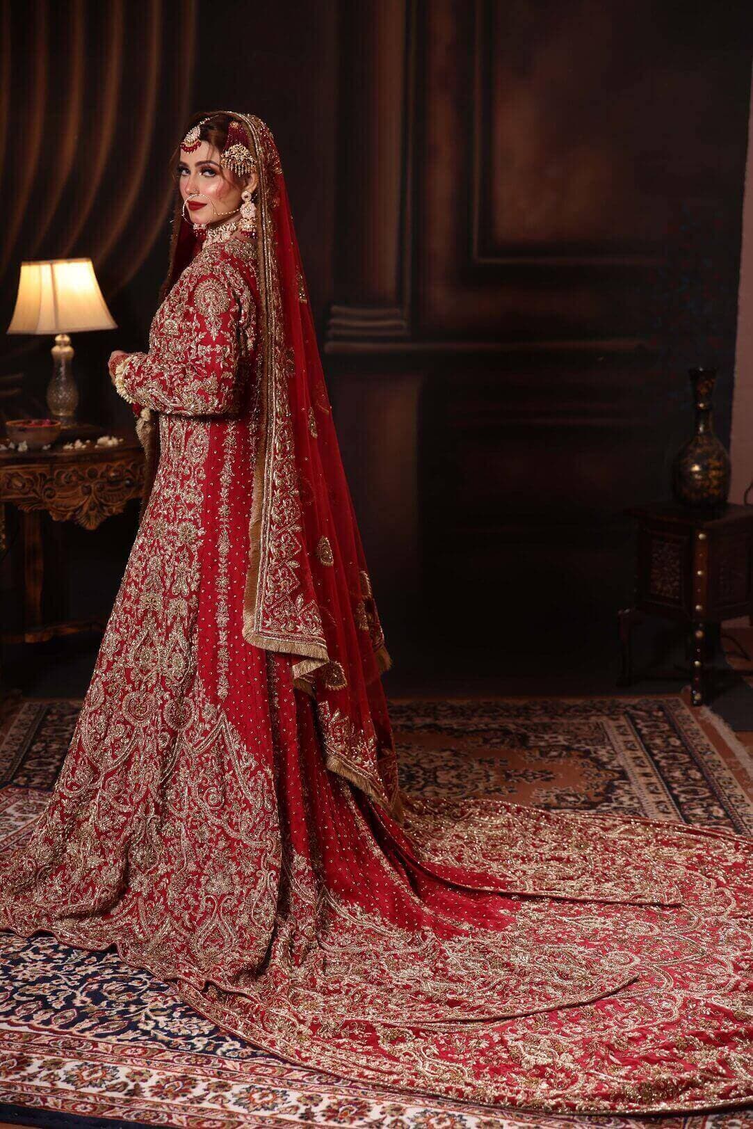 Red Bridal Back Slit Gown Trail
