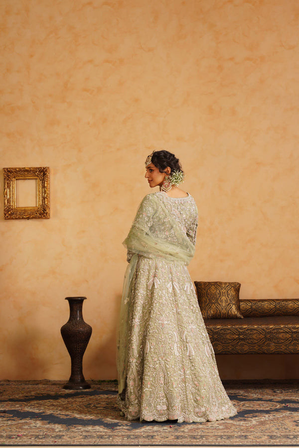 mint green and gold wedding dress Mint Green Lehenga Set