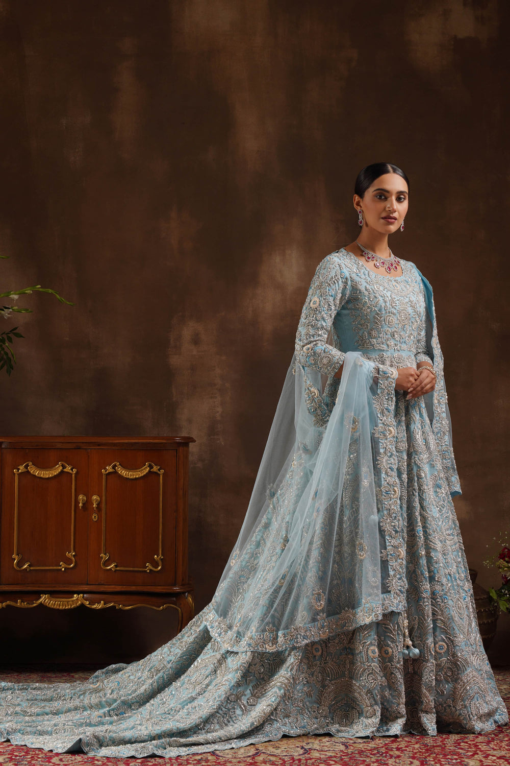 Ice Blue One Piece Trail Gown
